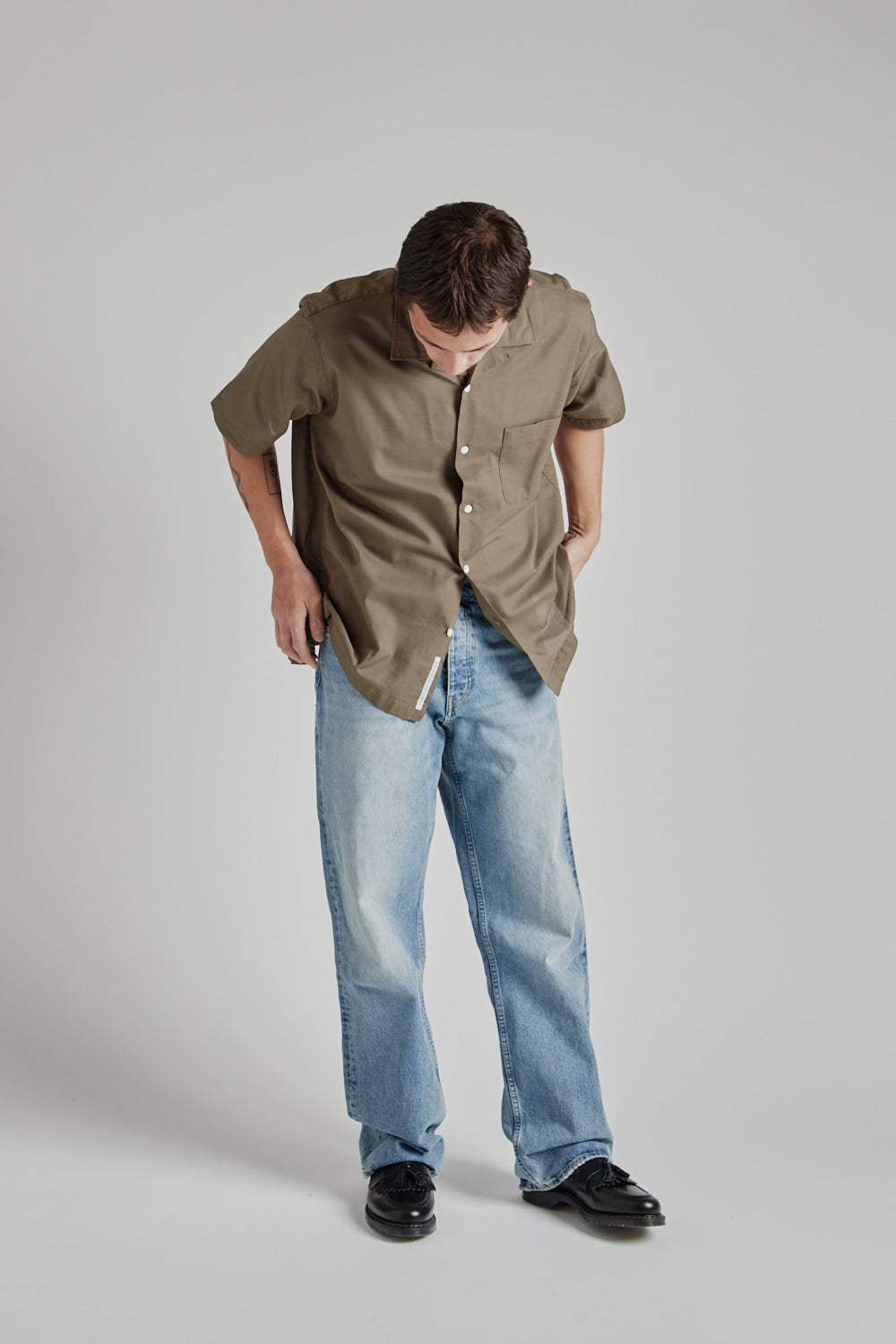 Nanamica Open Collar Panama S/S Shirt in Taupe