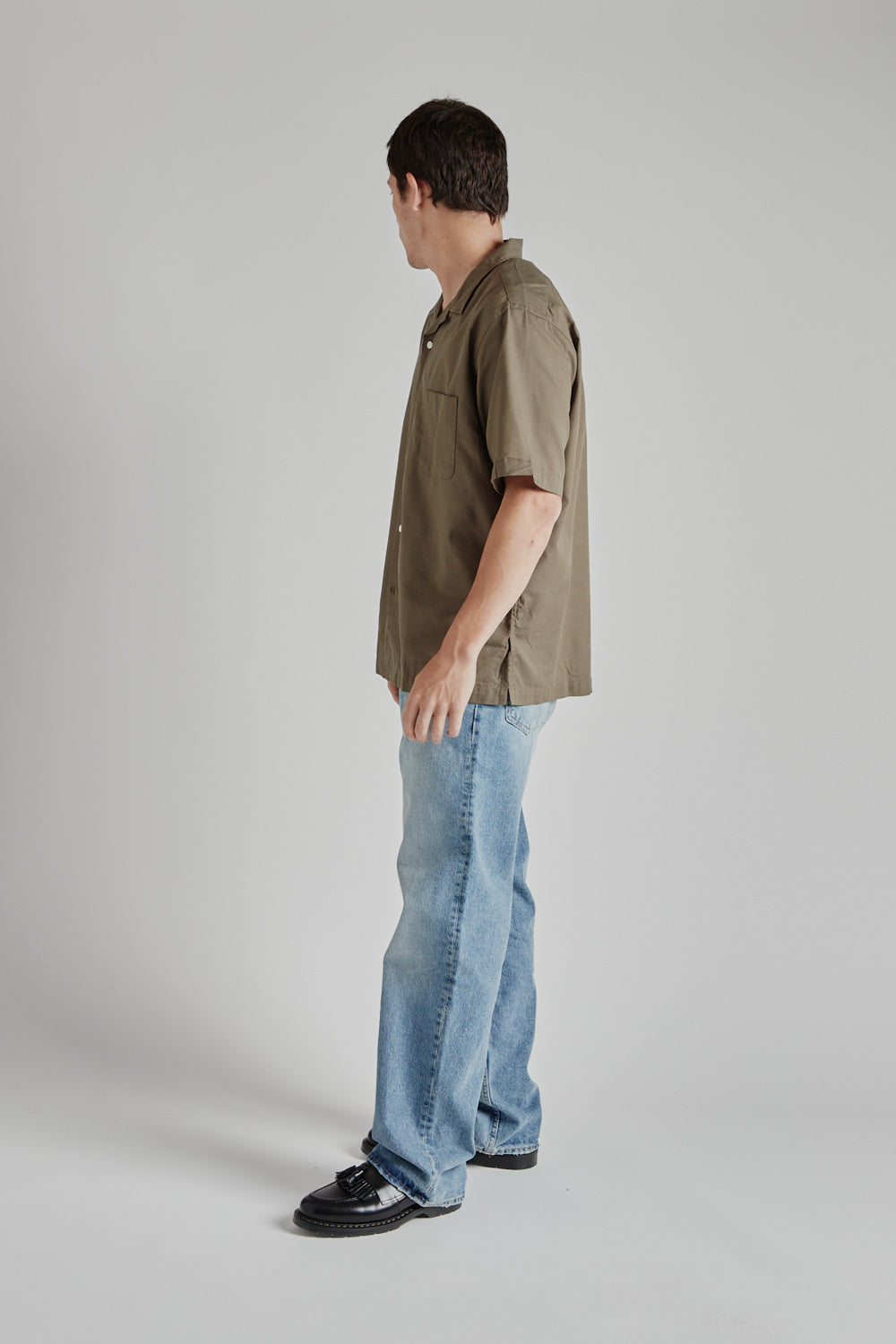 Nanamica Open Collar Panama S/S Shirt in Taupe