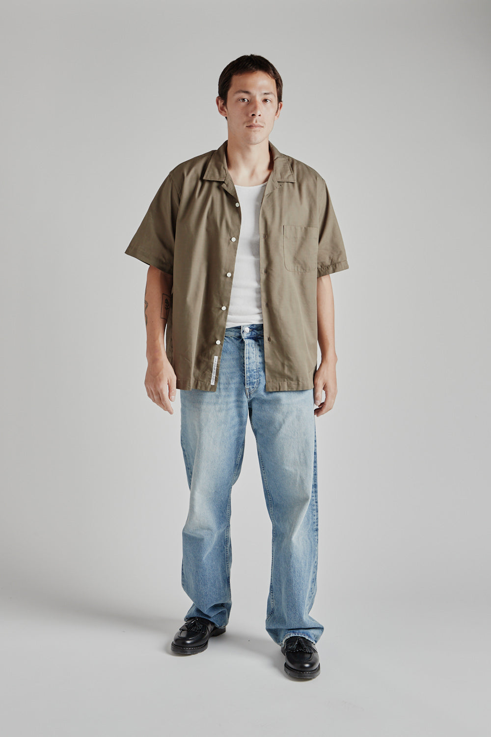 Nanamica Open Collar Panama S/S Shirt in Taupe