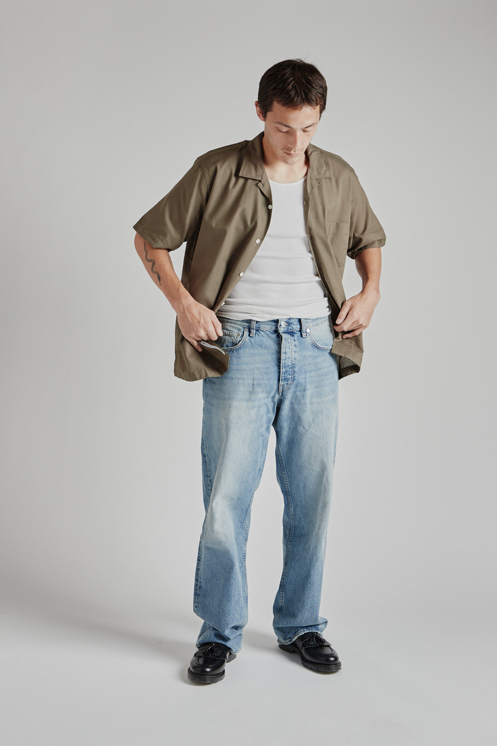 Nanamica Open Collar Panama S/S Shirt in Taupe