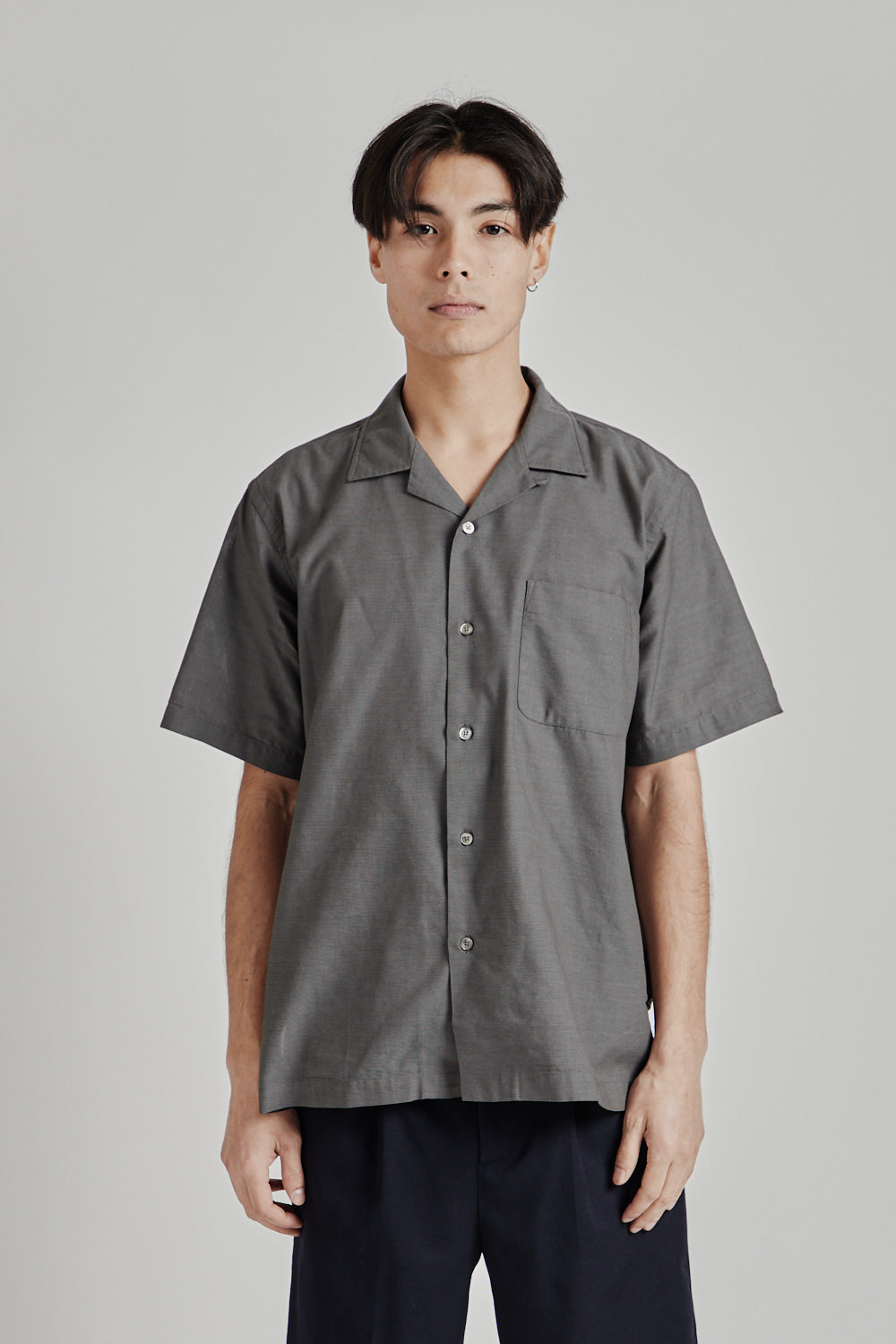 Nanamica Open Collar Panama S/S Shirt - Gray | Wallace Mercantile Shop