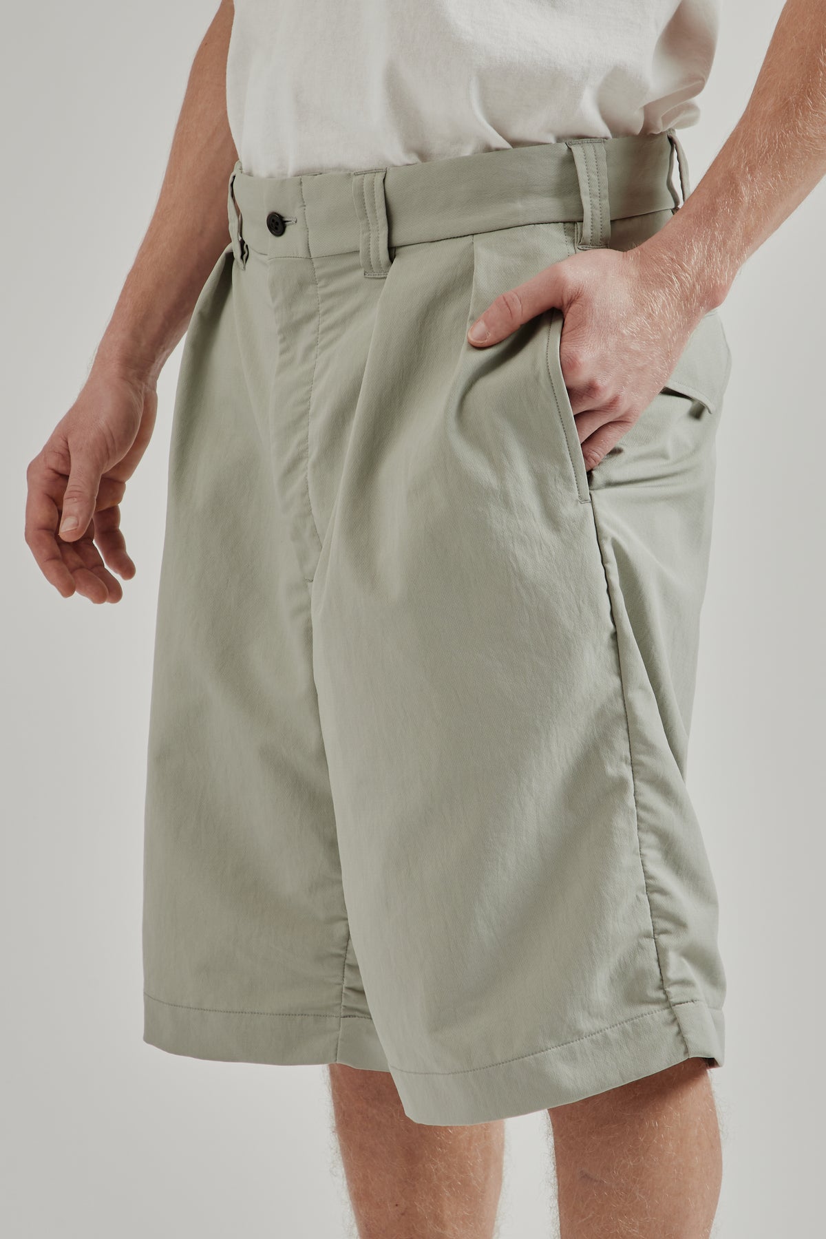 Nanamica SS26 Alphadry Double Pleat Shorts Light Khaki 7