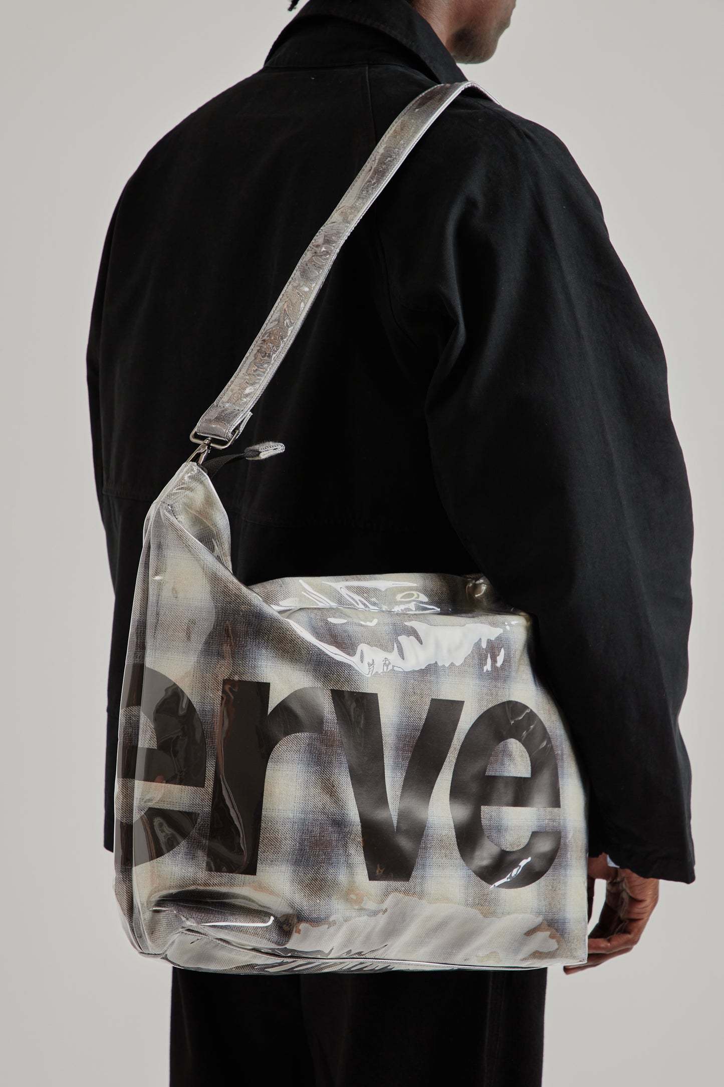 PVC Plaid Cross-Body Tote - Beige/Blue