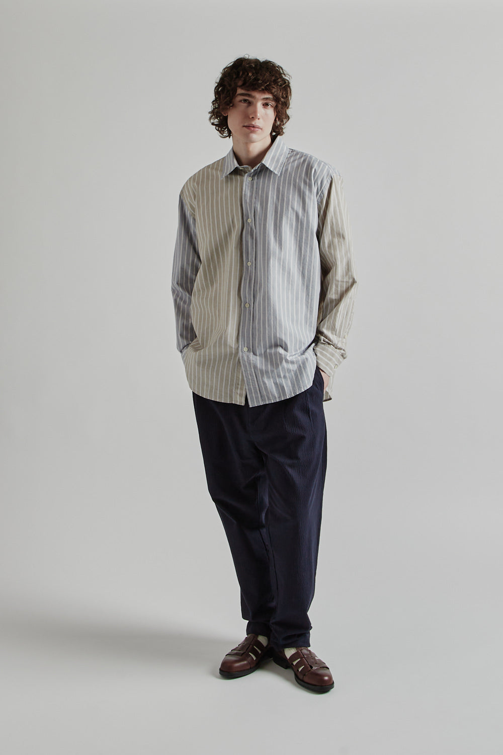 Family Shirt - Blue Beige Stripes - Wallace Mercantile Shop