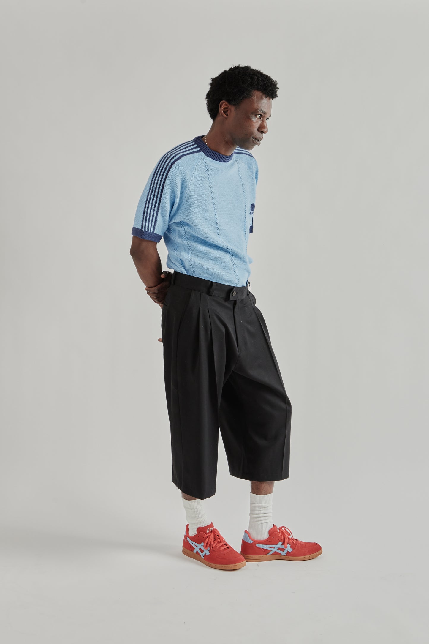 Three Quarter Wool 2Tuck Trousers - Black