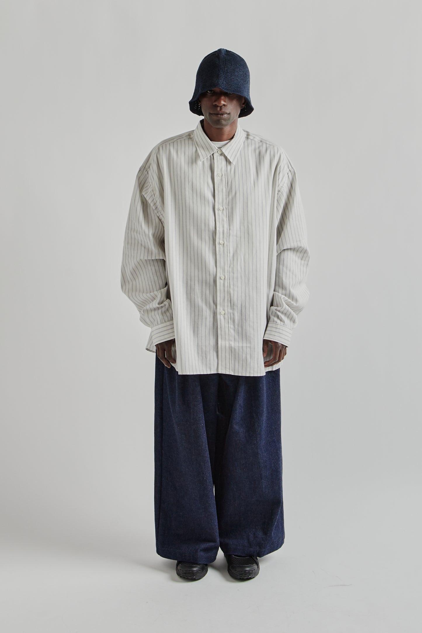 Wide Shirt Dead Stock - White Grey Stripe