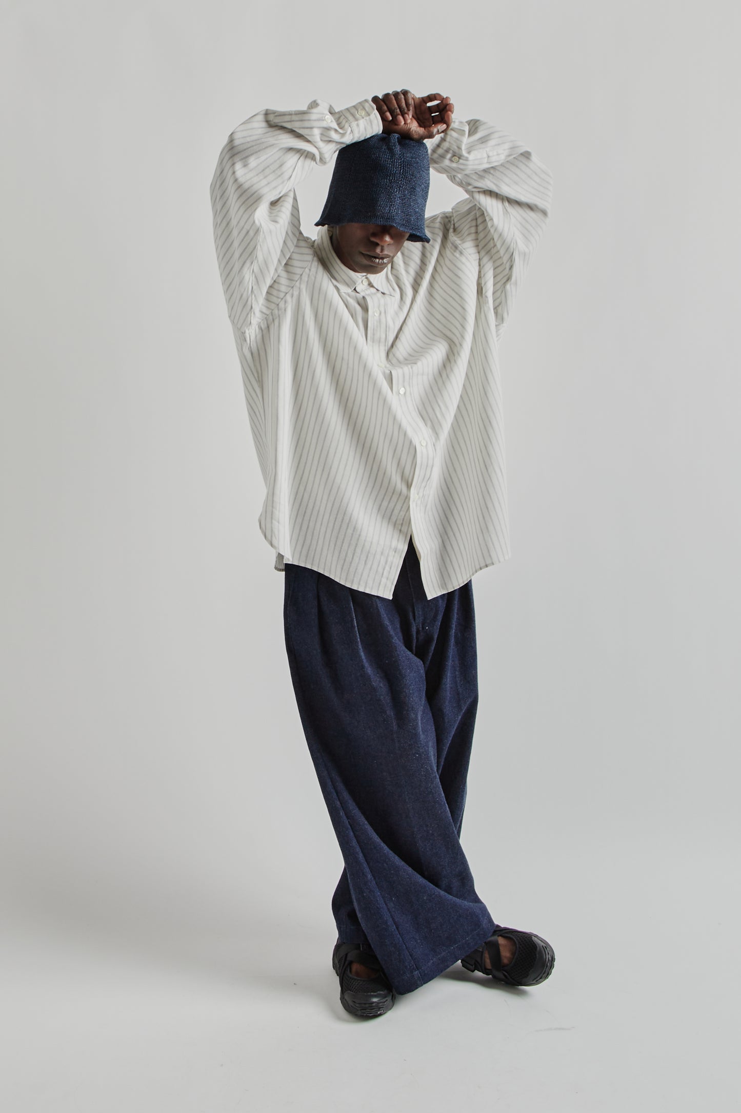 Wide Shirt Dead Stock - White Grey Stripe