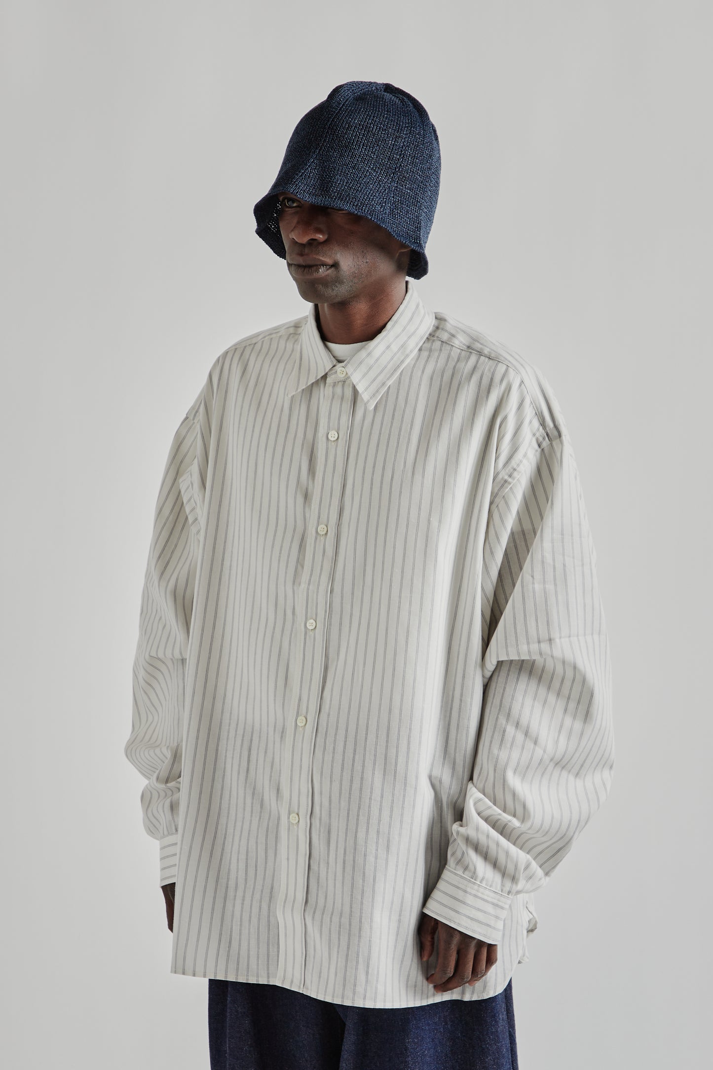 Wide Shirt Dead Stock - White Grey Stripe