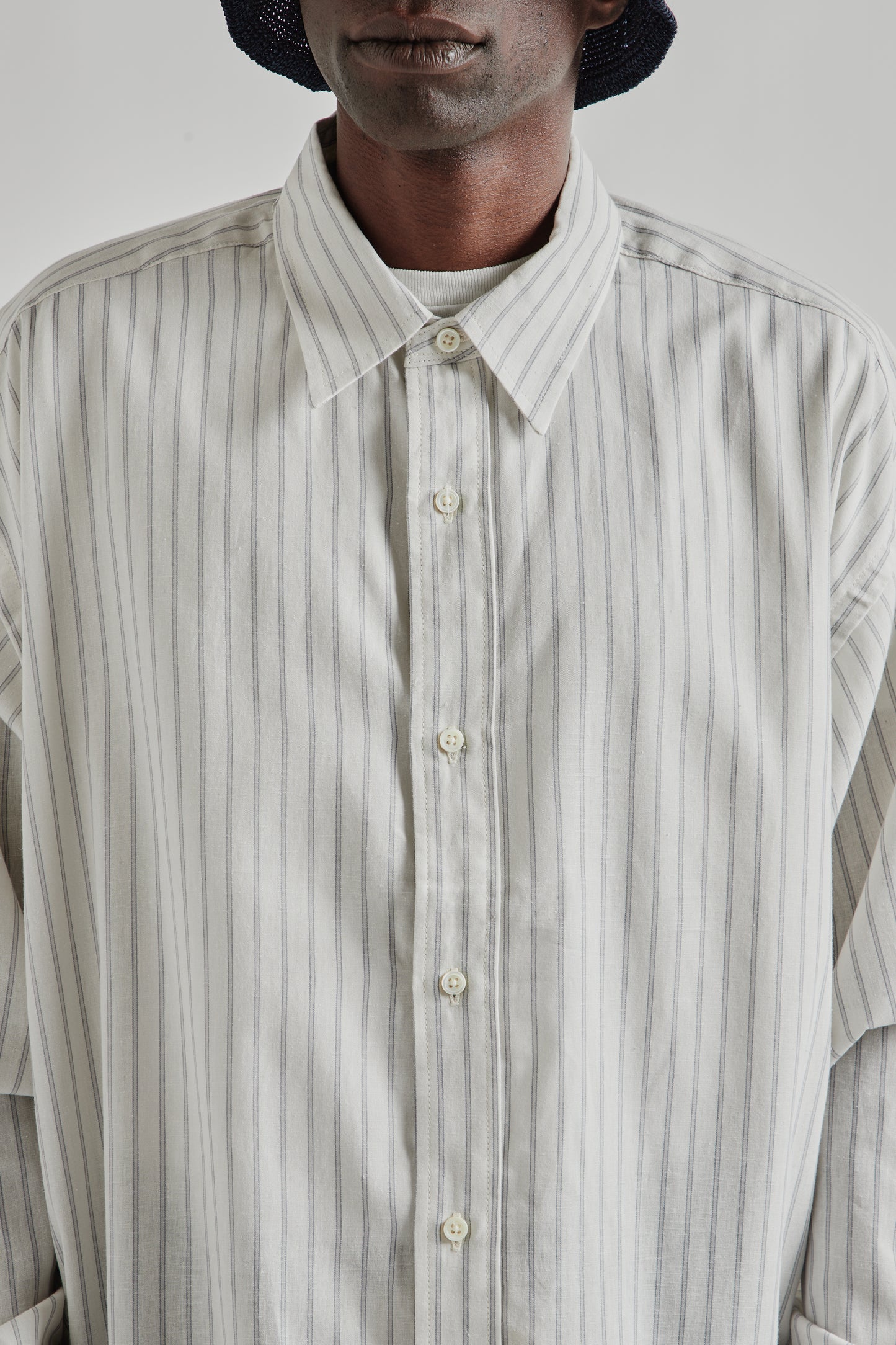 Wide Shirt Dead Stock - White Grey Stripe