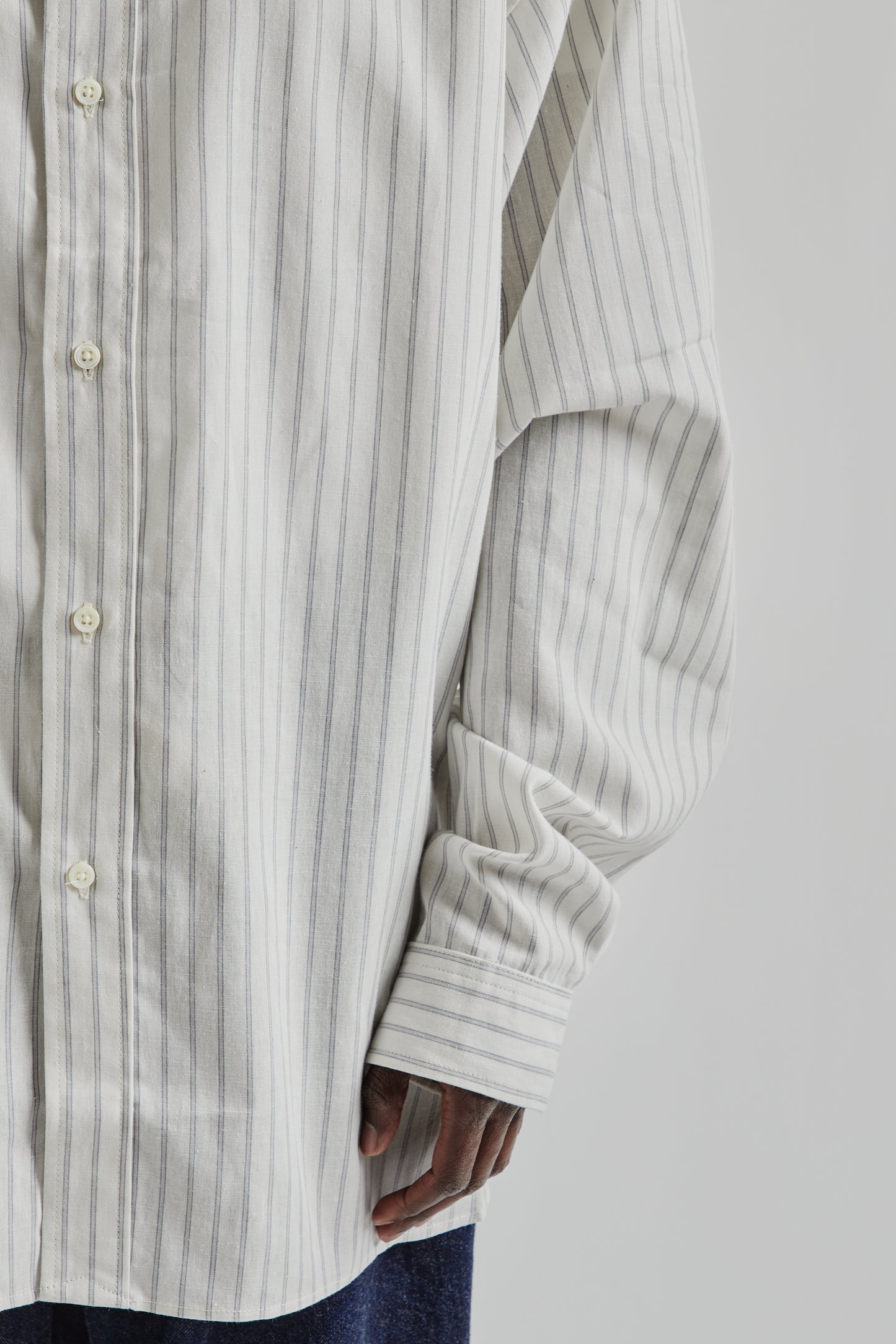 Wide Shirt Dead Stock - White Grey Stripe
