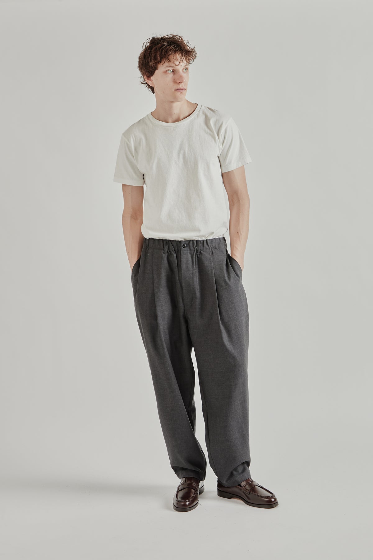 Still by Hand SS26 Summer Wool Wide Pants Charcoal2157