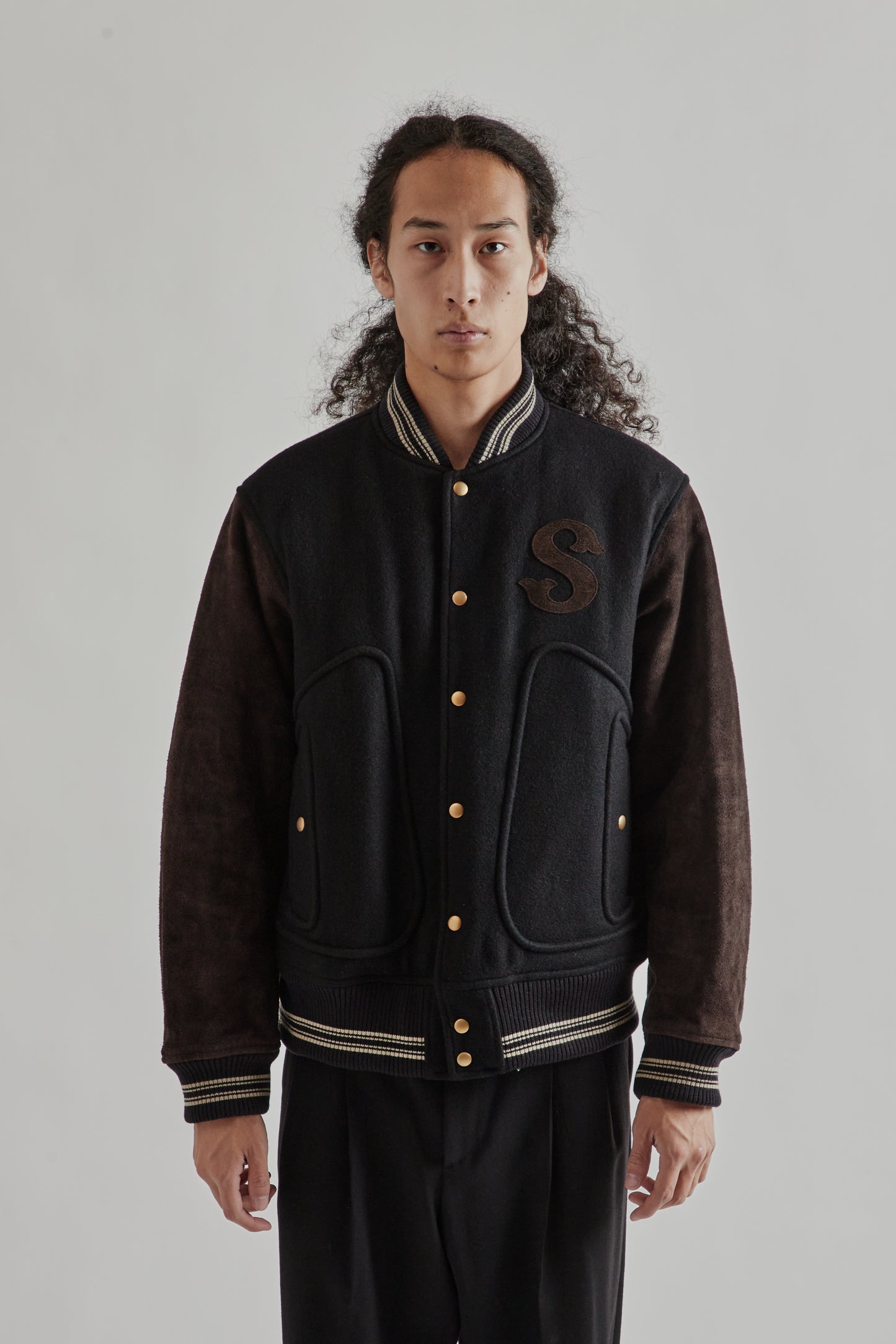 Sugarhill FW25 Leather Stadium Jacket Black Brown 2