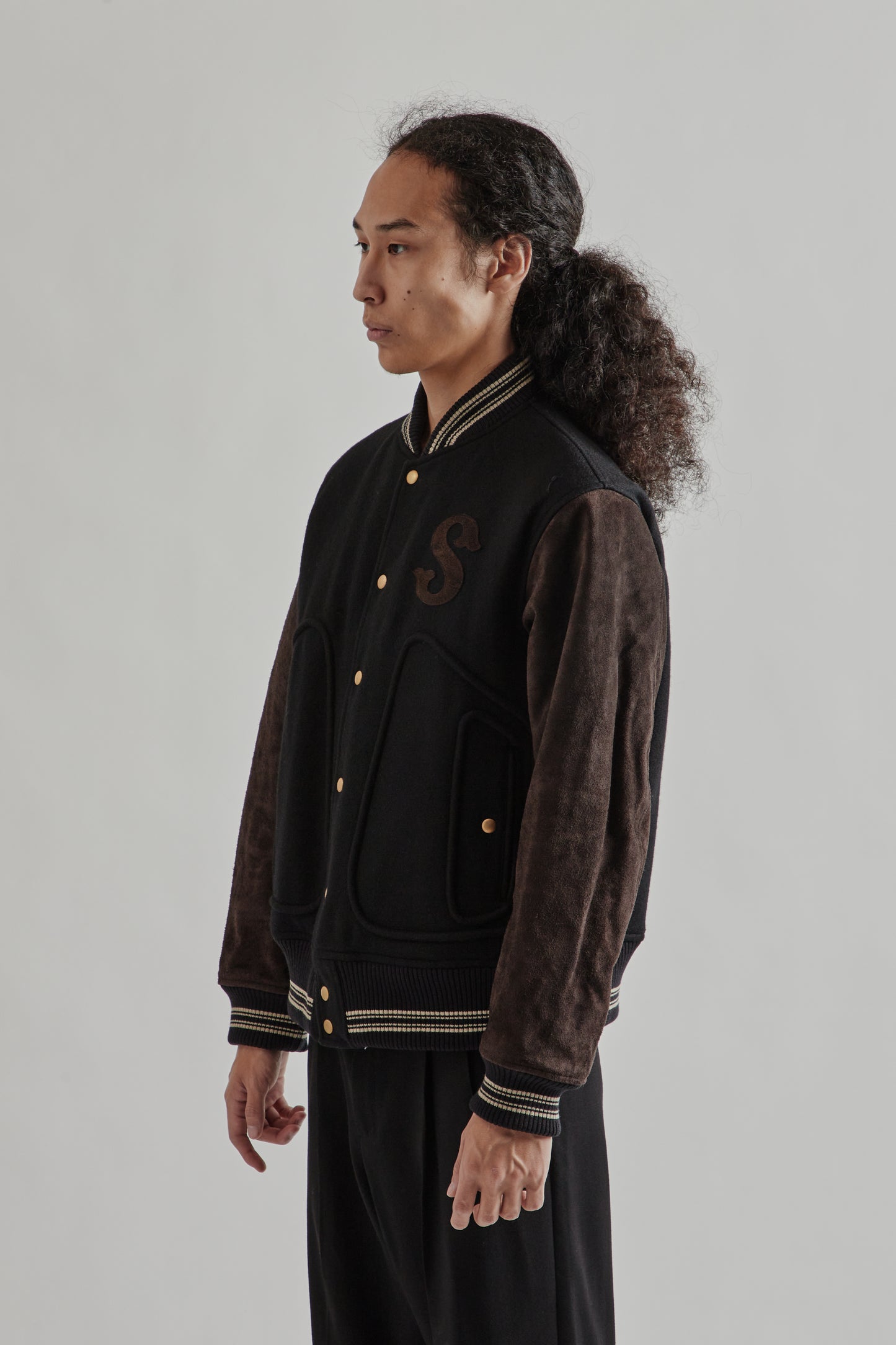 Sugarhill FW25 Leather Stadium Jacket Black Brown 3