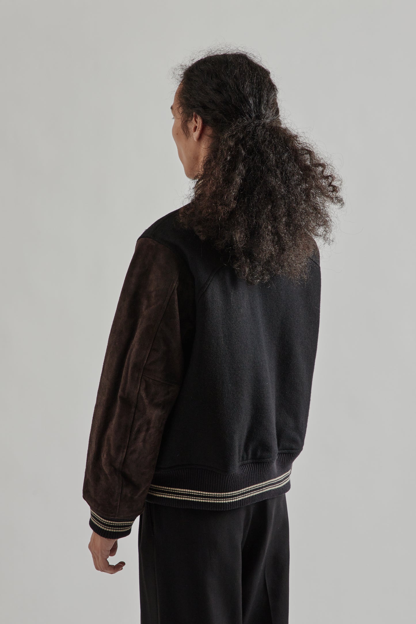 Sugarhill FW25 Leather Stadium Jacket Black Brown 4