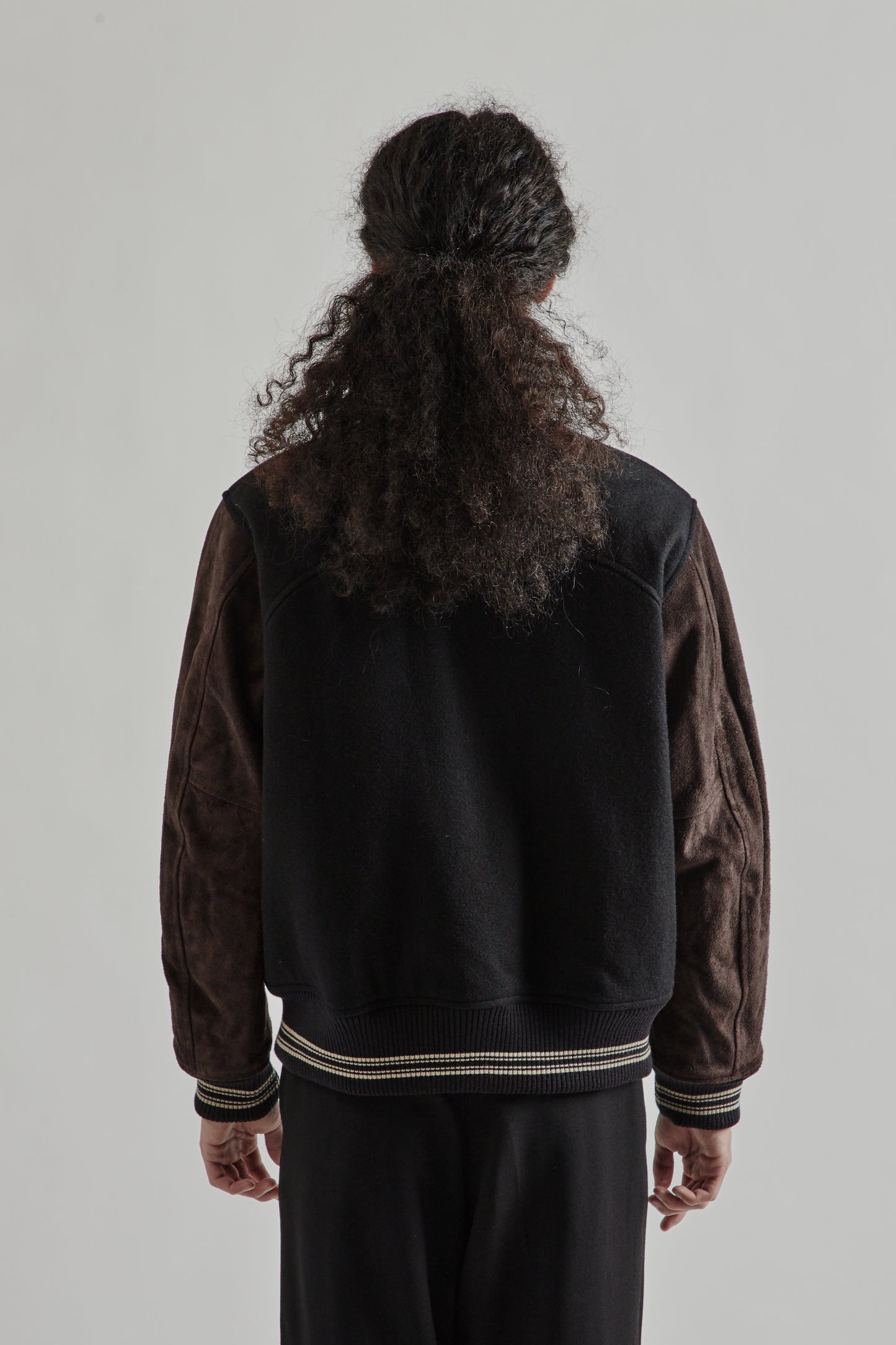 Sugarhill FW25 Leather Stadium Jacket Black Brown 5