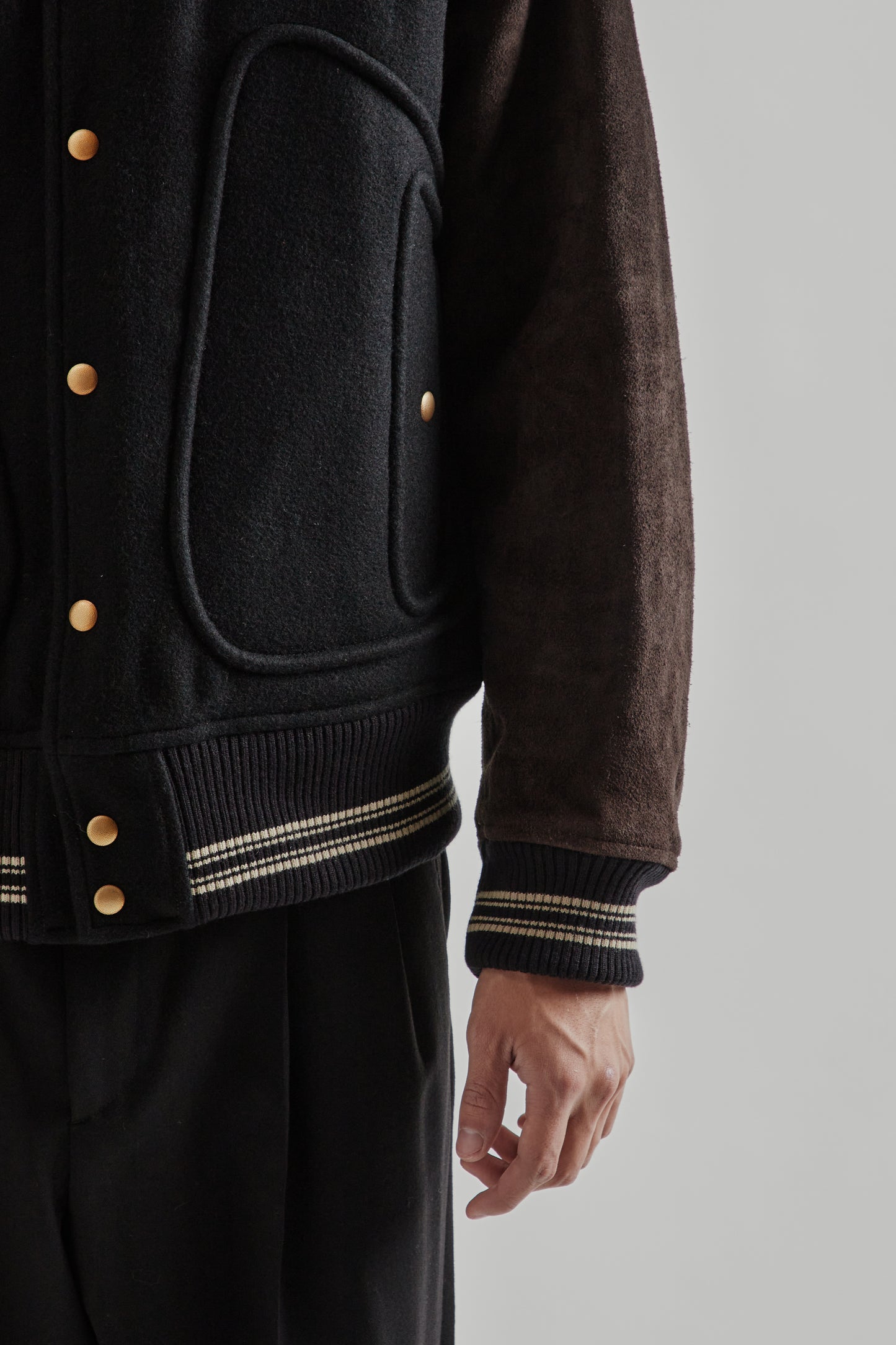 Sugarhill FW25 Leather Stadium Jacket Black Brown 8