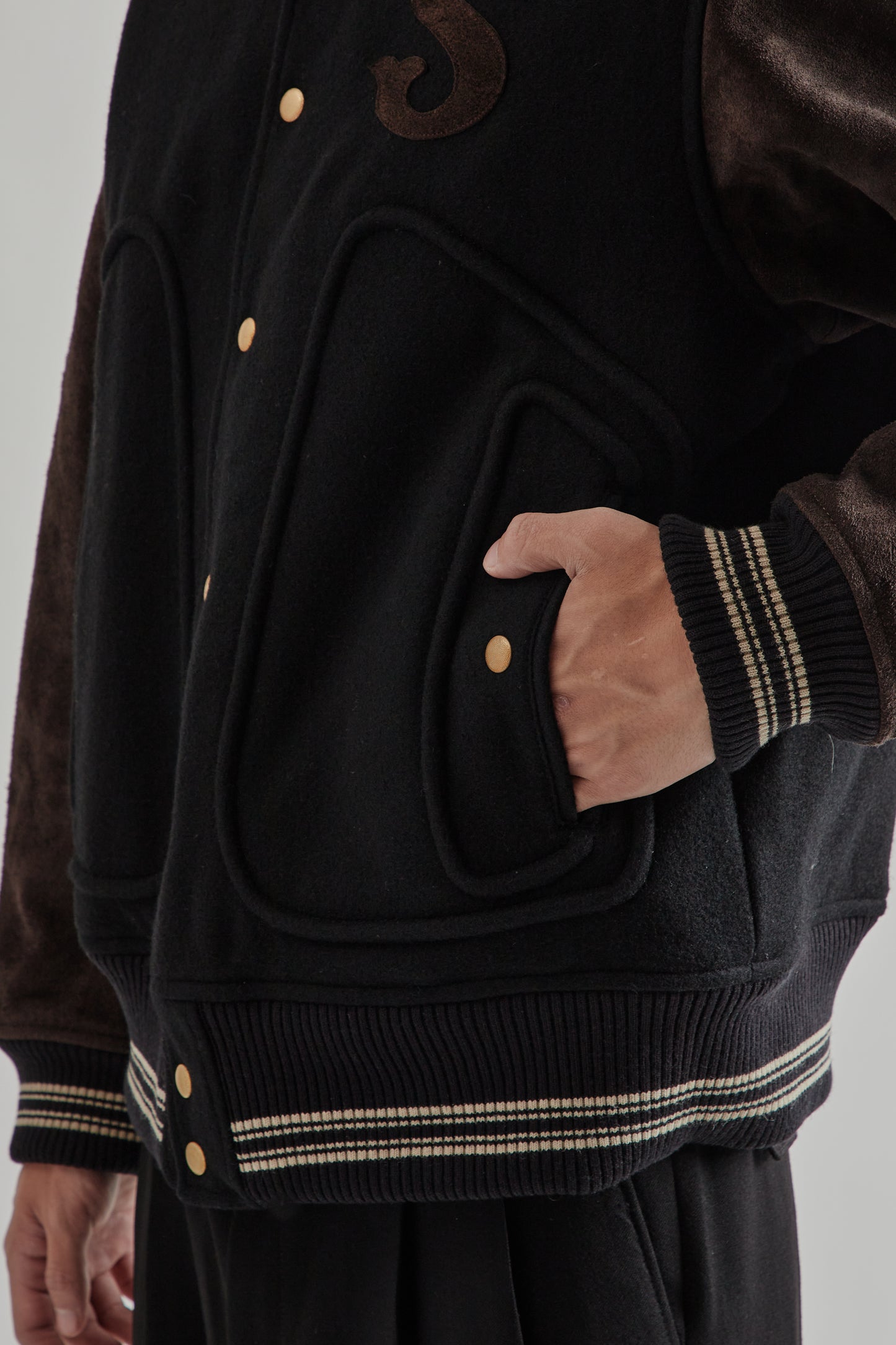 Sugarhill FW25 Leather Stadium Jacket Black Brown 9