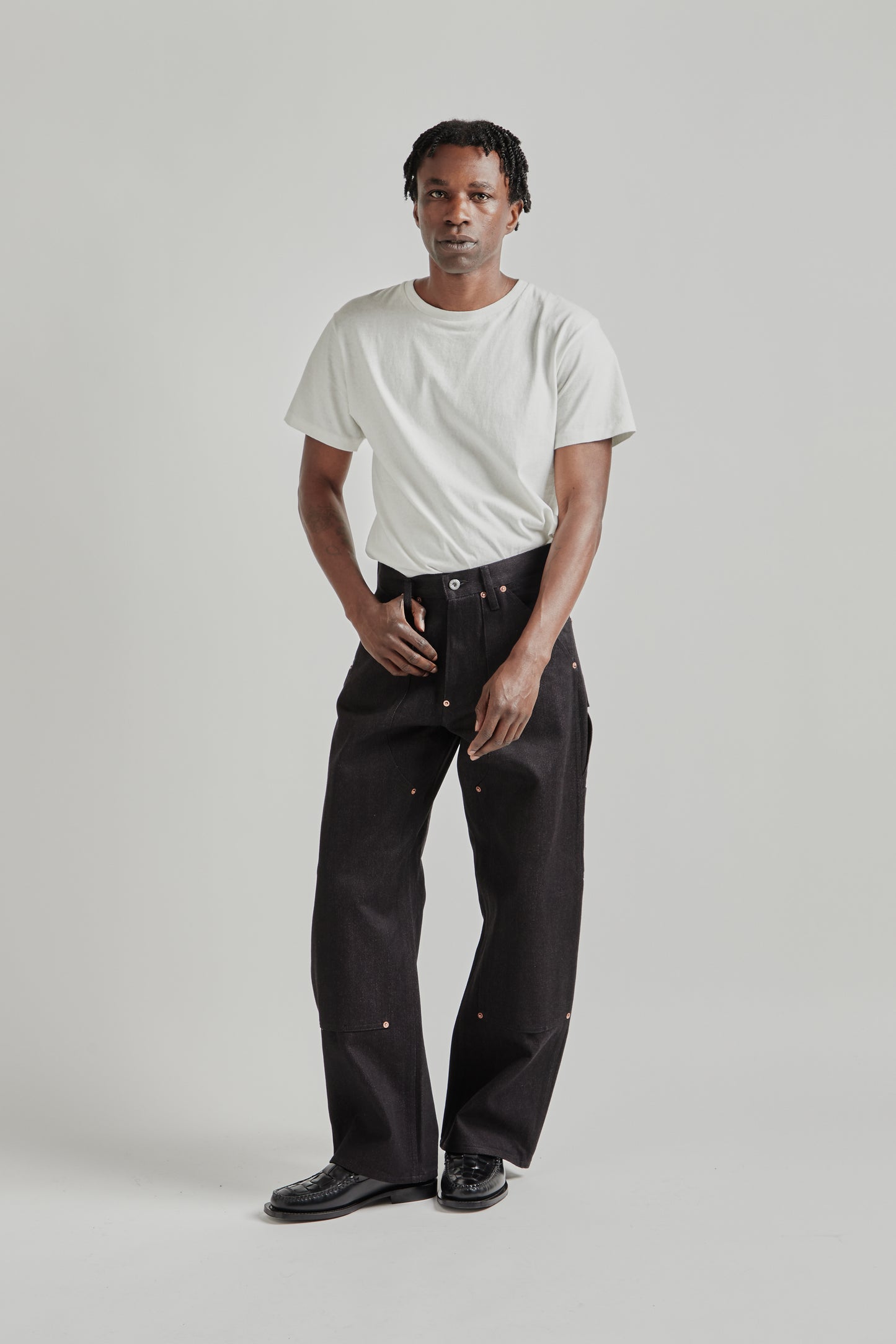 Twisted Heather Denim Pants Double Knee - Red/Black