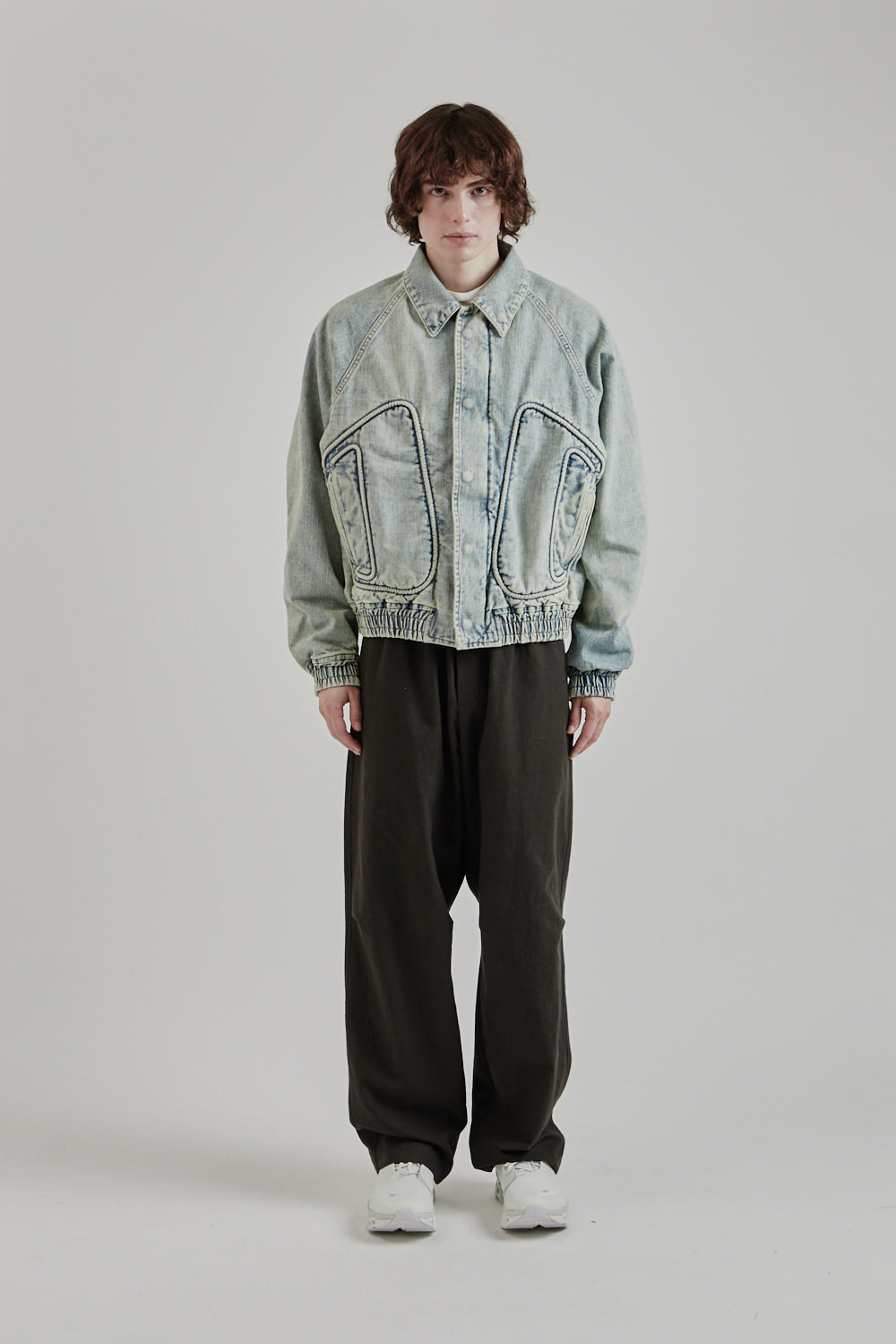 Sugarhill SS25 Piping Denim Bomber Jacket Gray White 26