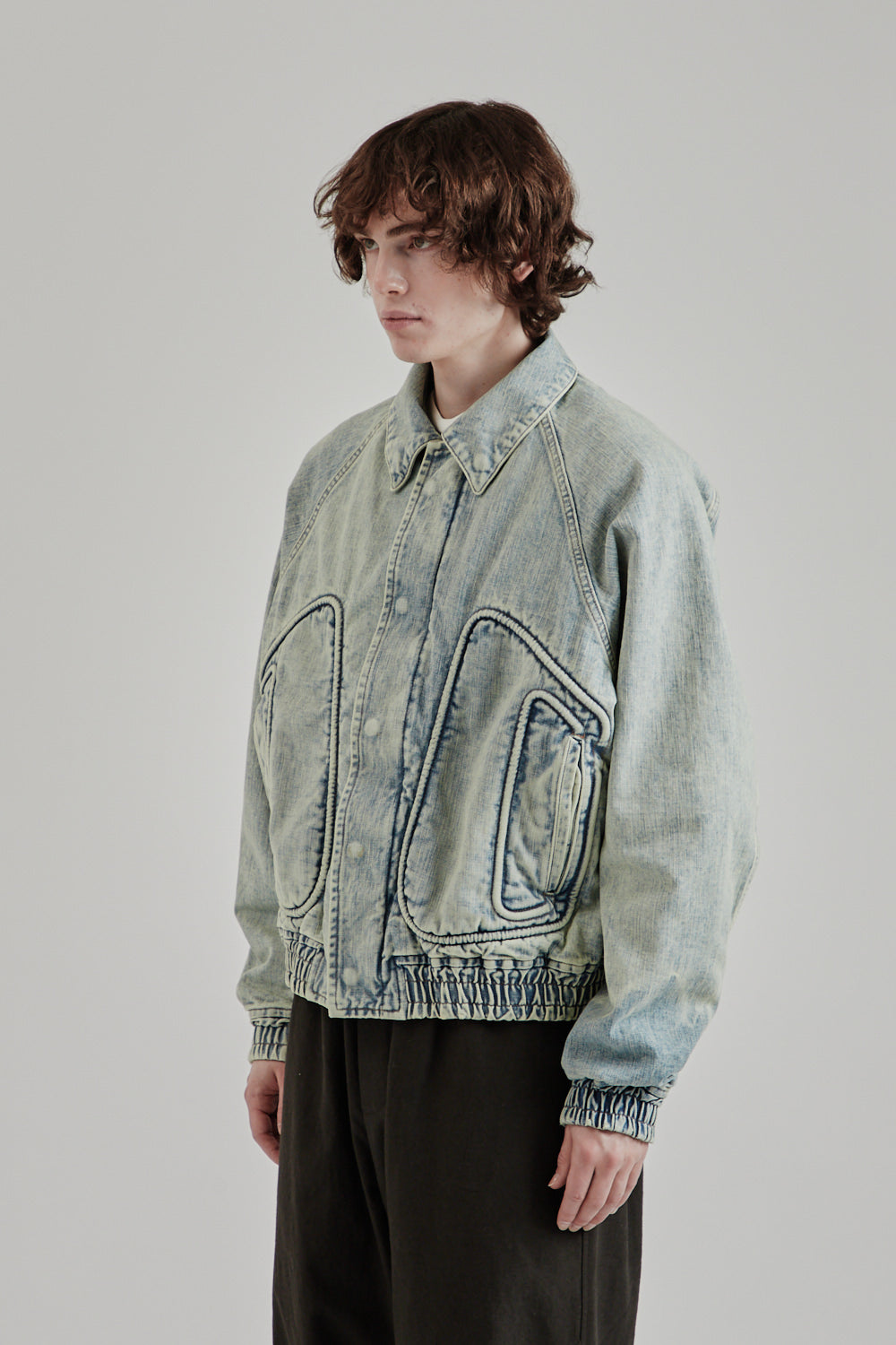 Sugarhill SS25 Piping Denim Bomber Jacket Gray White 28