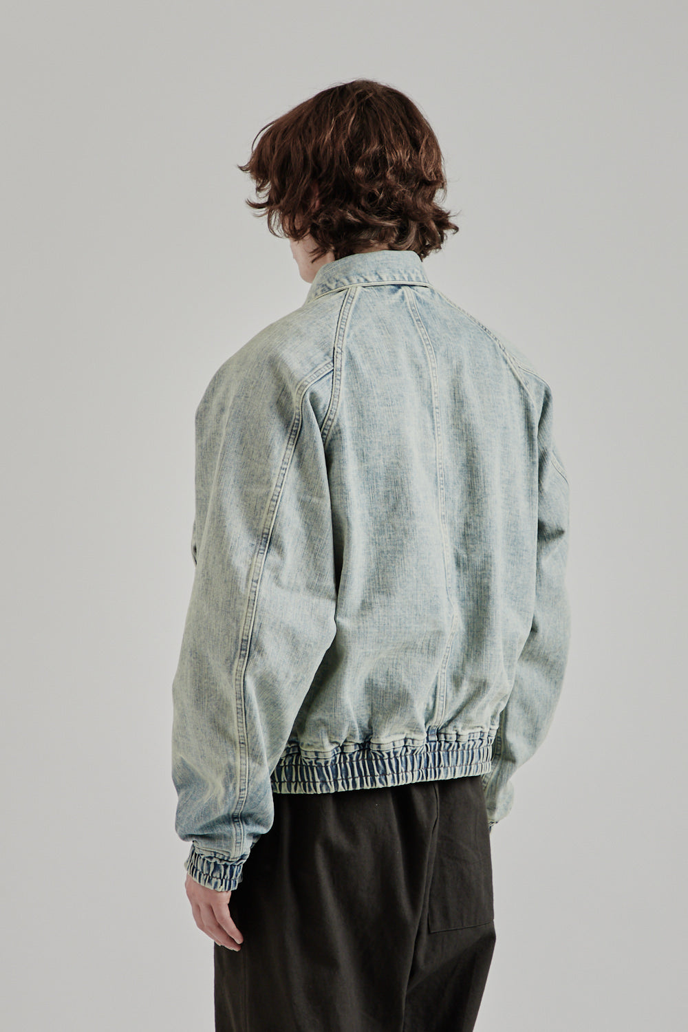 Sugarhill SS25 Piping Denim Bomber Jacket Gray White 29
