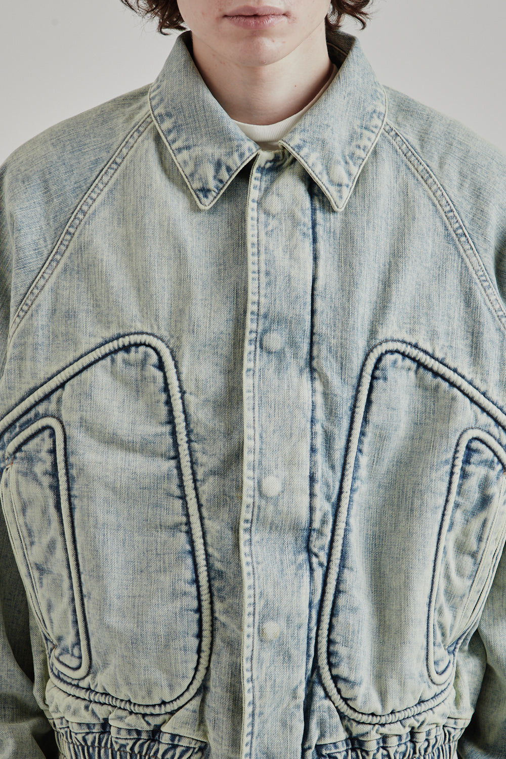 Sugarhill SS25 Piping Denim Bomber Jacket Gray White 31