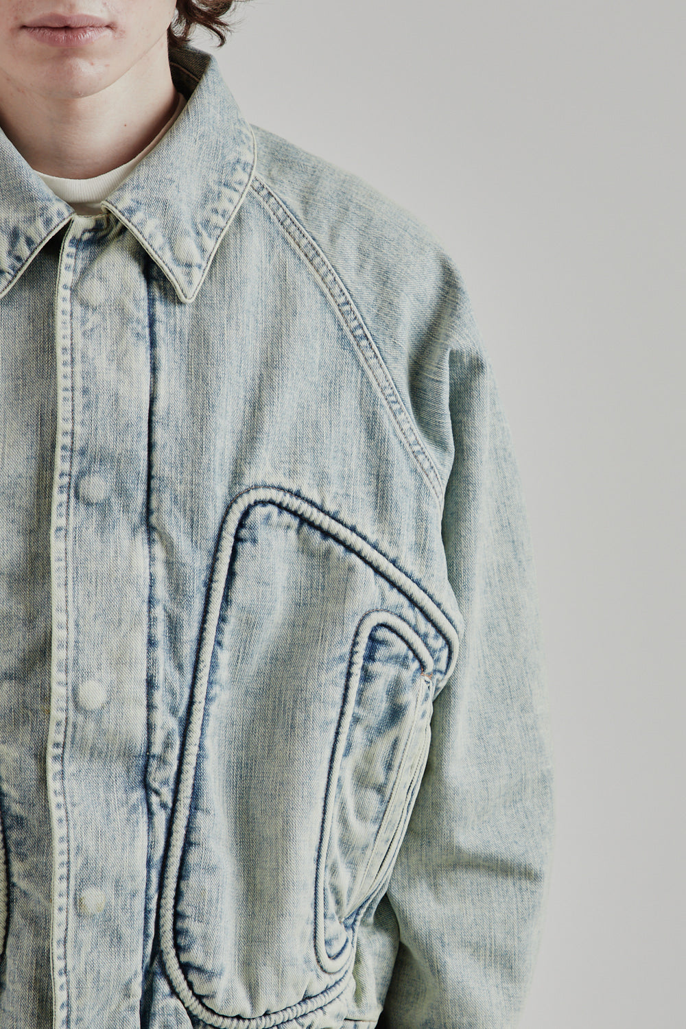 Sugarhill SS25 Piping Denim Bomber Jacket Gray White 32
