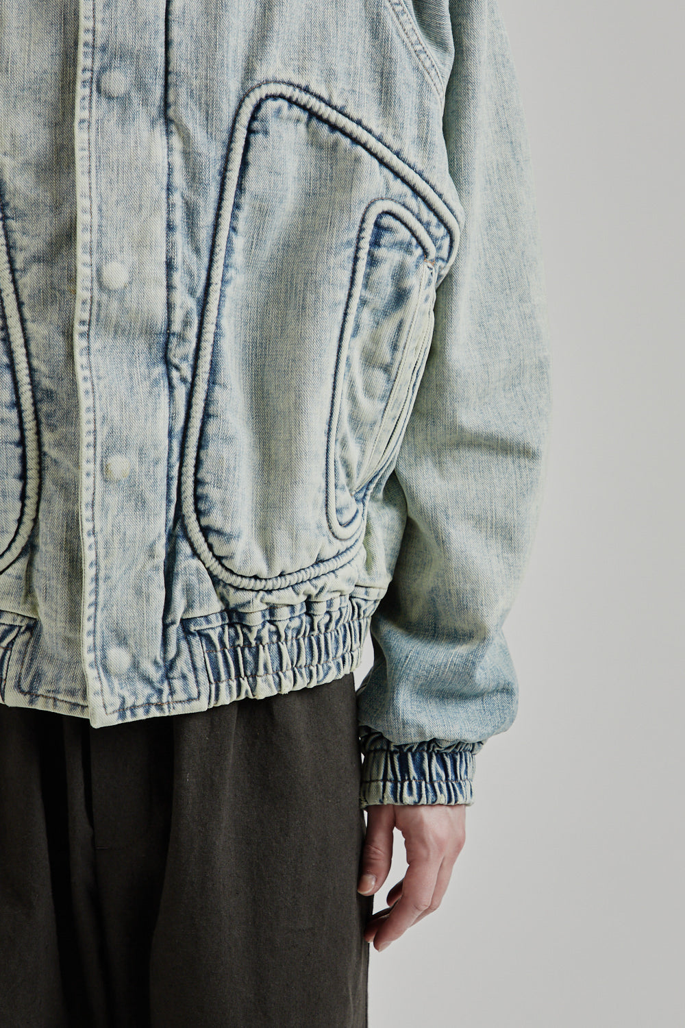 Sugarhill SS25 Piping Denim Bomber Jacket Gray White 33