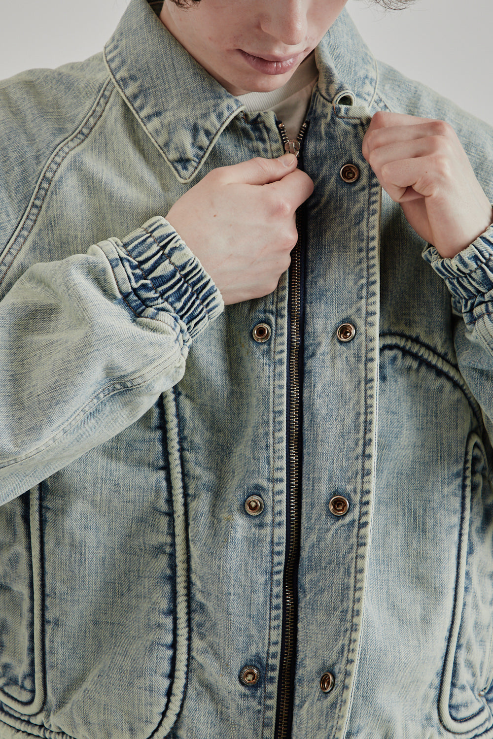 Sugarhill SS25 Piping Denim Bomber Jacket Gray White 35