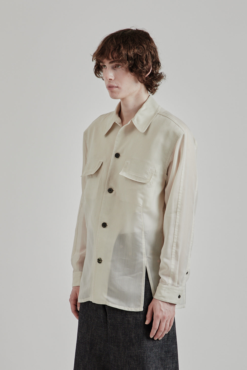 Sugarhill SS25 Sheer Flap Pocket Shirt White Stripe 3