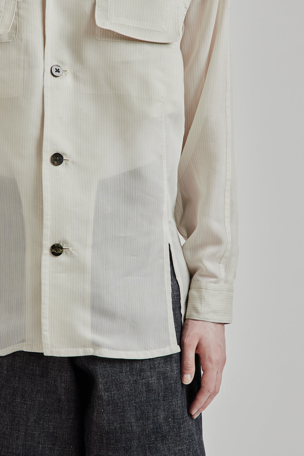 Sugarhill SS25 Sheer Flap Pocket Shirt White Stripe 8