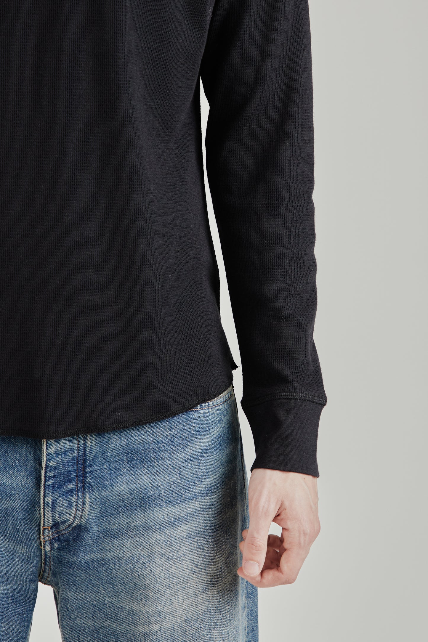 Wool Waffle Tee Long Sleeve - Black