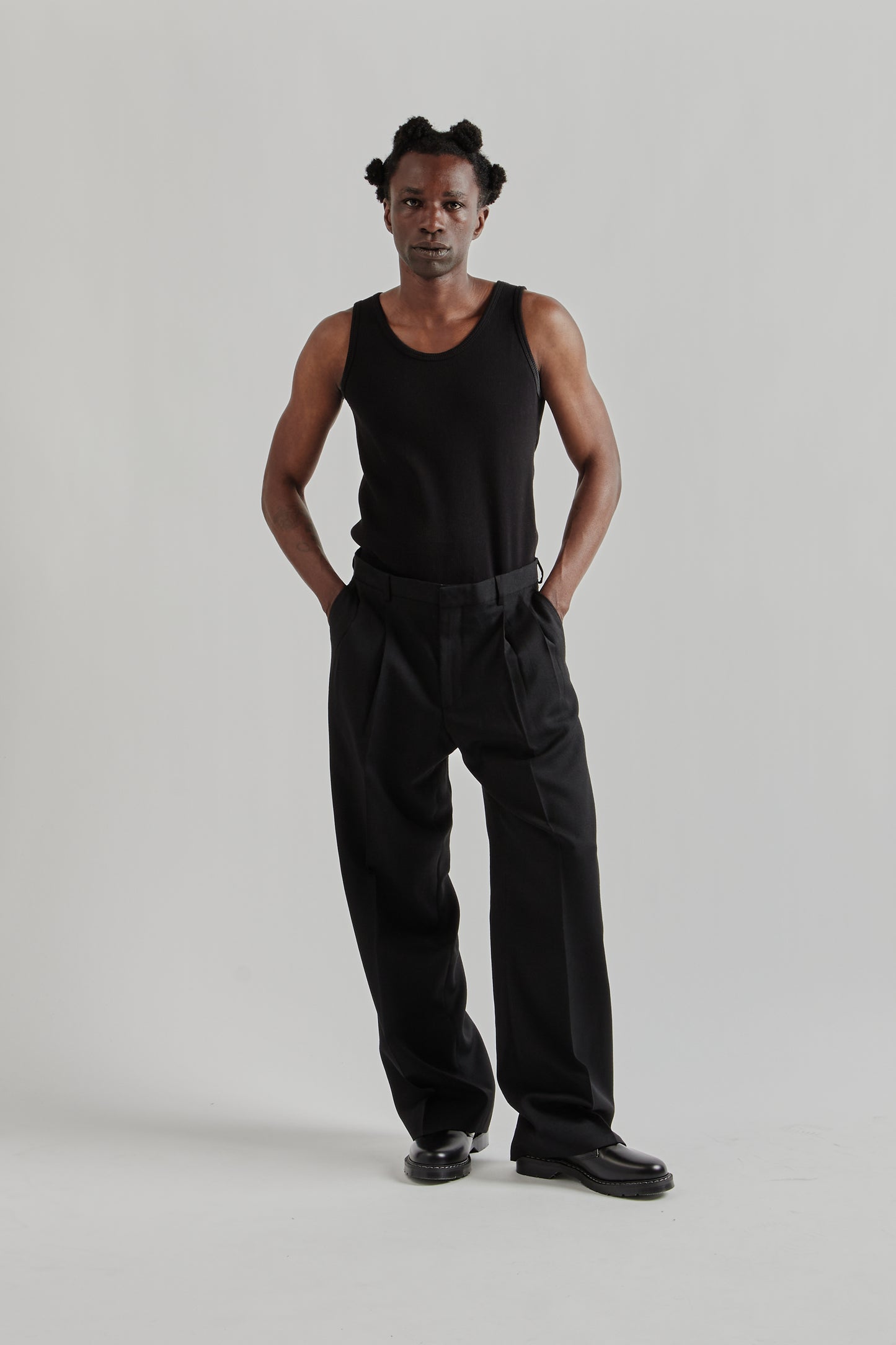 Wide Pleated Trouser - Black