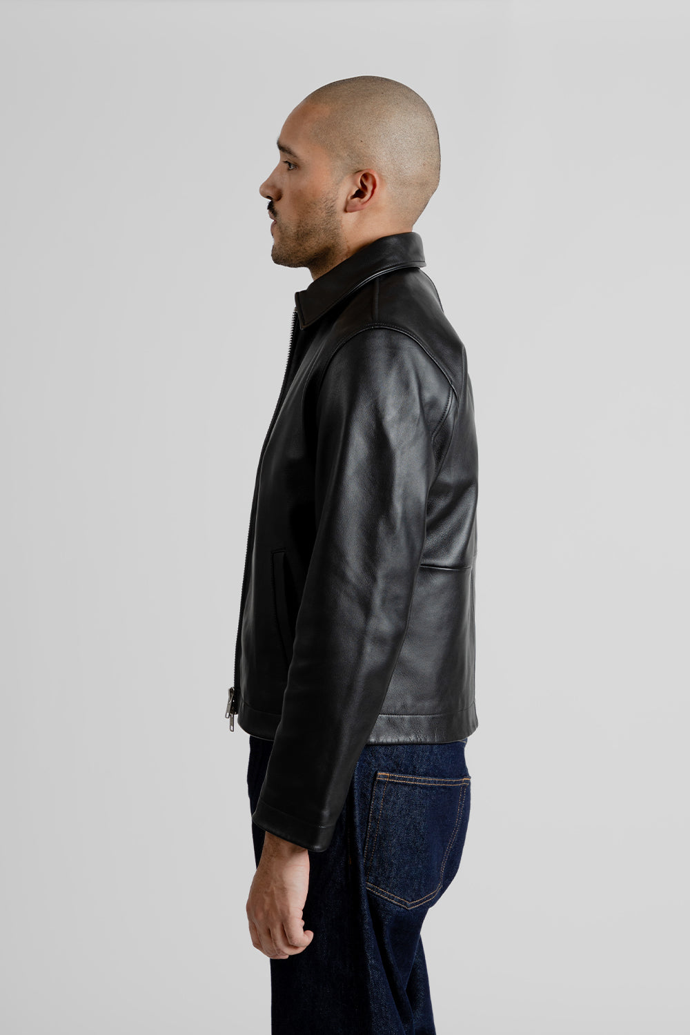 Sunflower Short Leather Jacket in Black