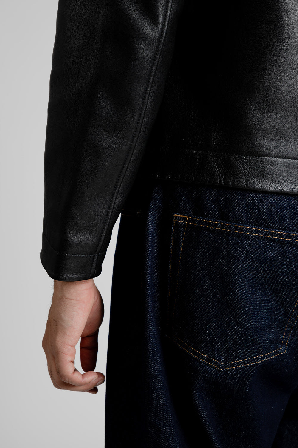 Sunflower Short Leather Jacket in Black