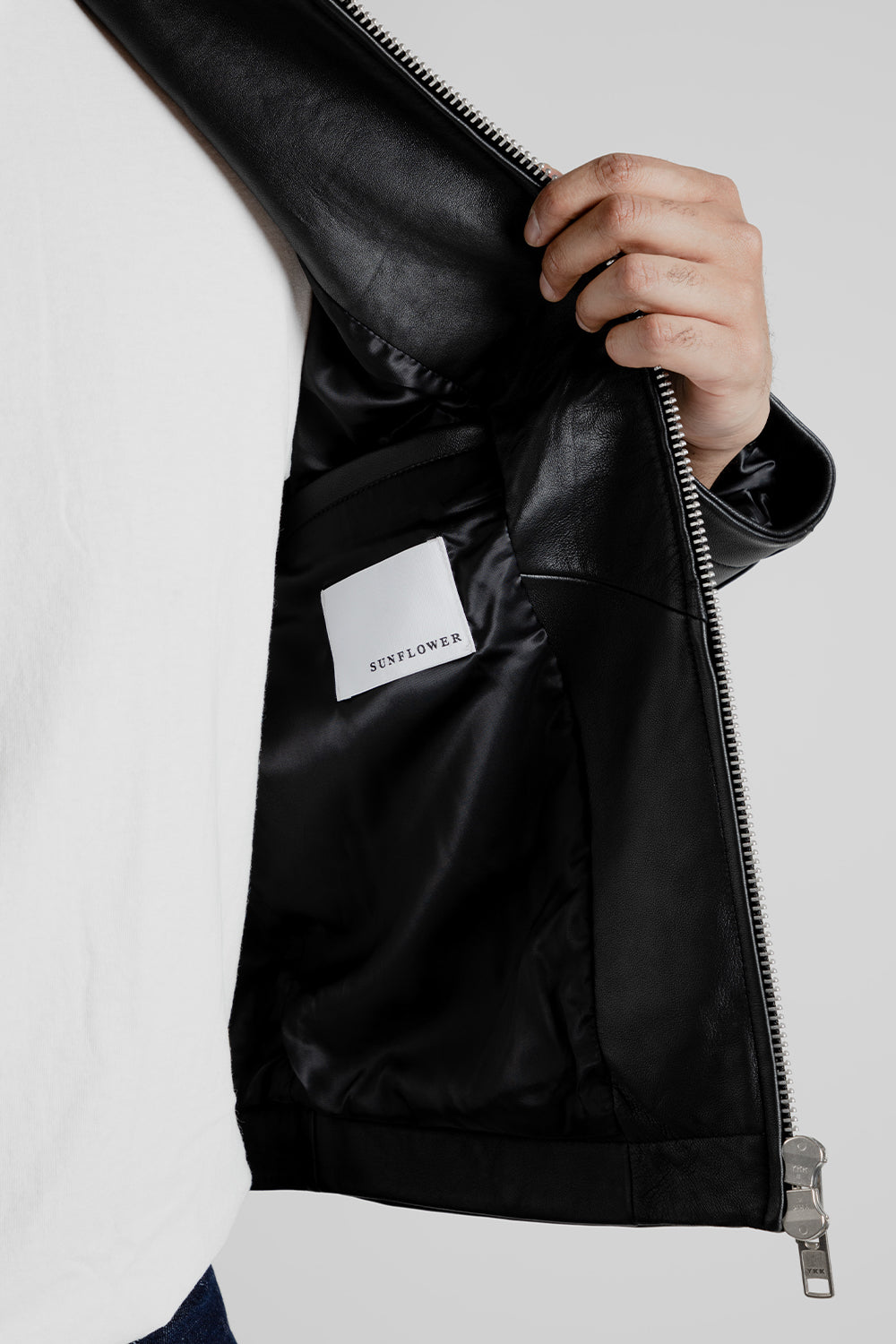 Sunflower Short Leather Jacket in Black