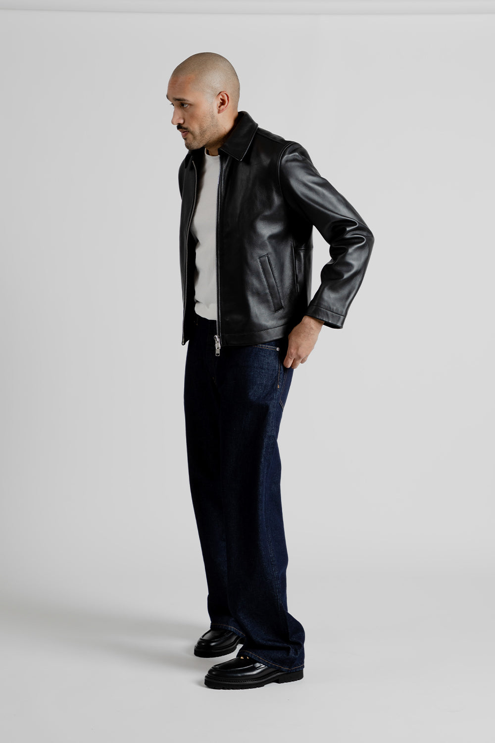 Sunflower Short Leather Jacket in Black