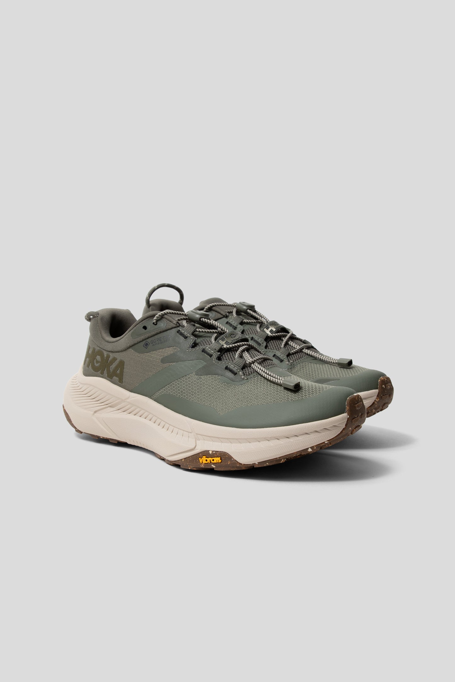 Hoka's Transport GTX sneaker in the Slate/Oat Milk colourway.