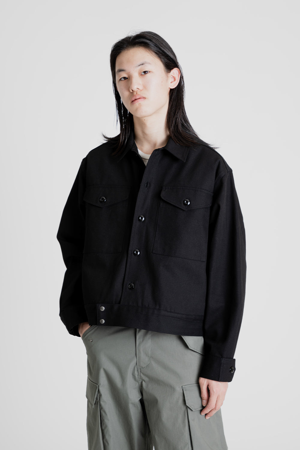 Collar Button Blouson - Black