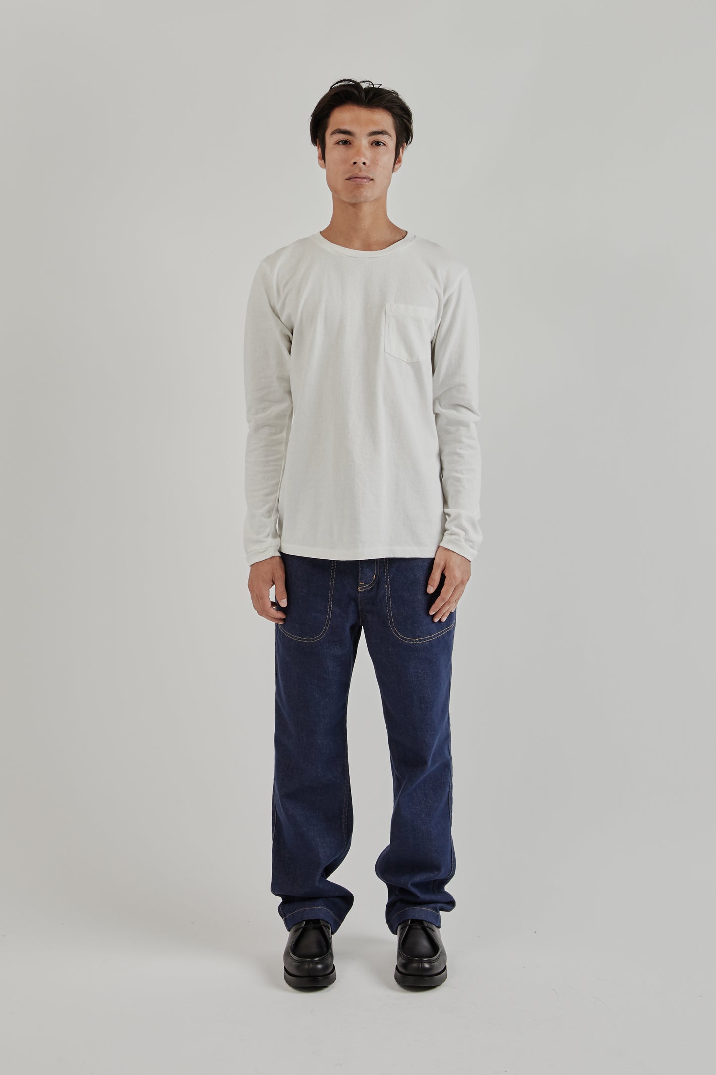 Velva Sheen SS25 Tubular Crewneck Long Sleeve Pocket Tee White 1