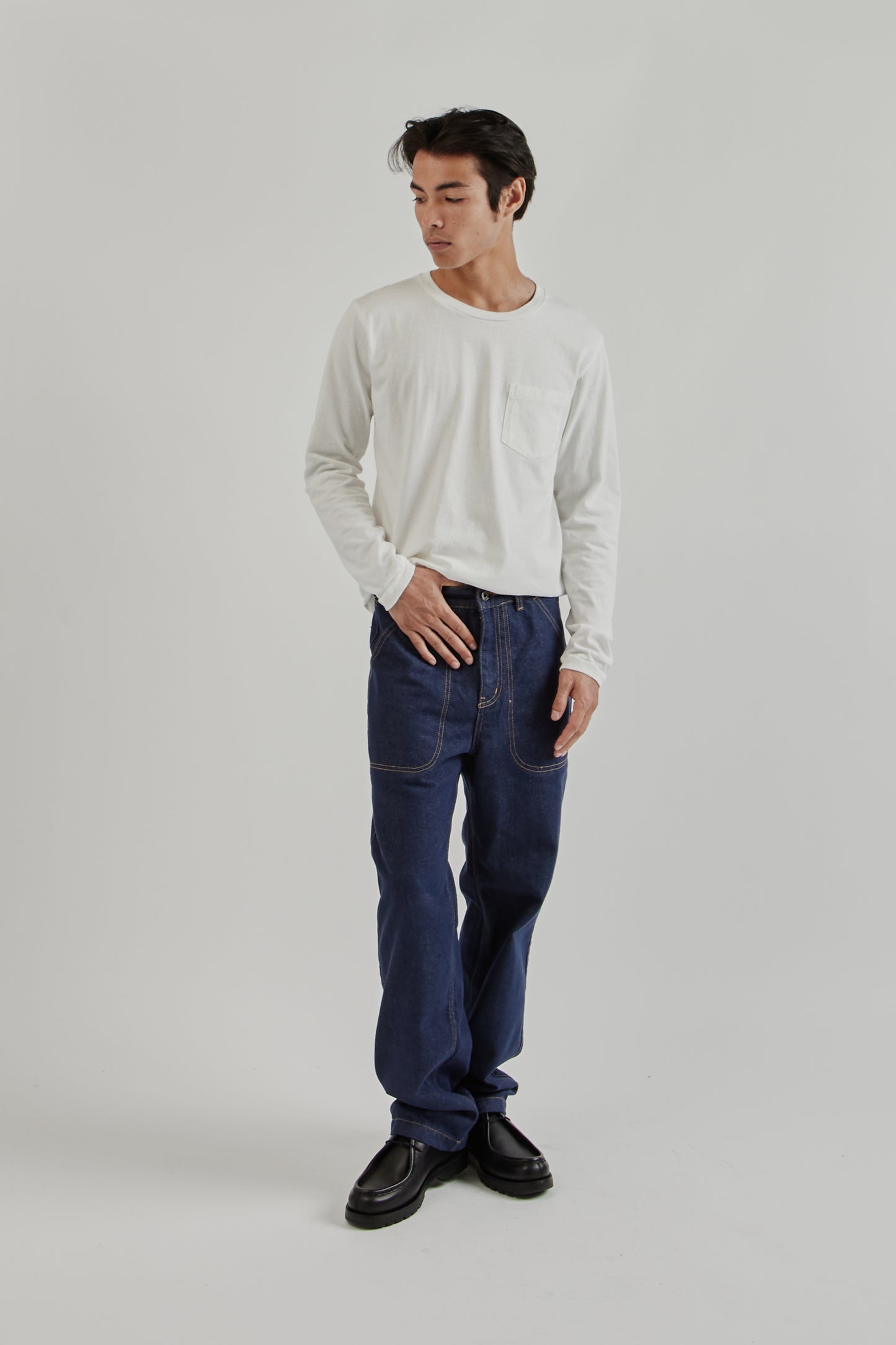 Velva Sheen SS25 Tubular Crewneck Long Sleeve Pocket Tee White 10