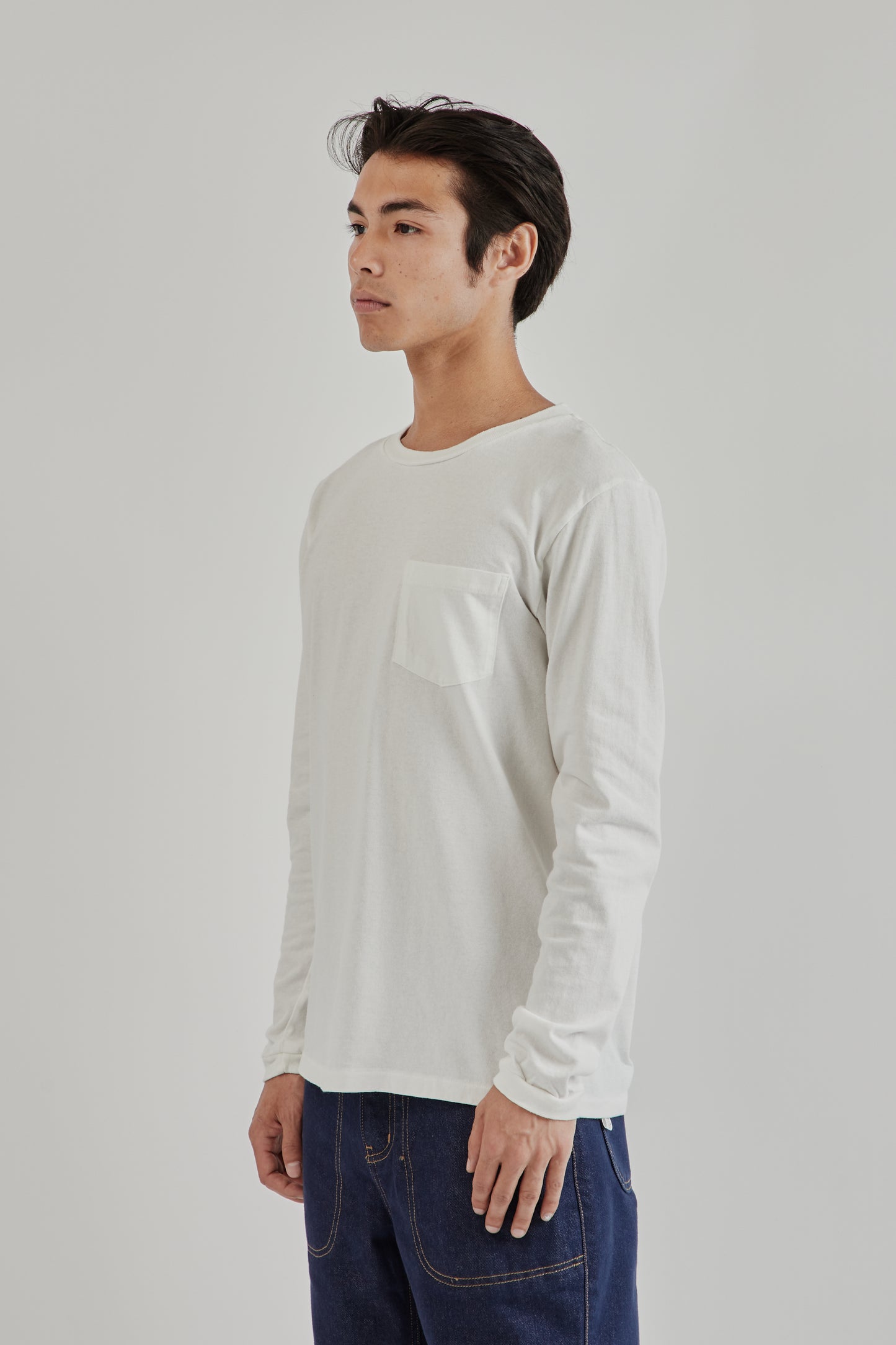 Velva Sheen SS25 Tubular Crewneck Long Sleeve Pocket Tee White 3