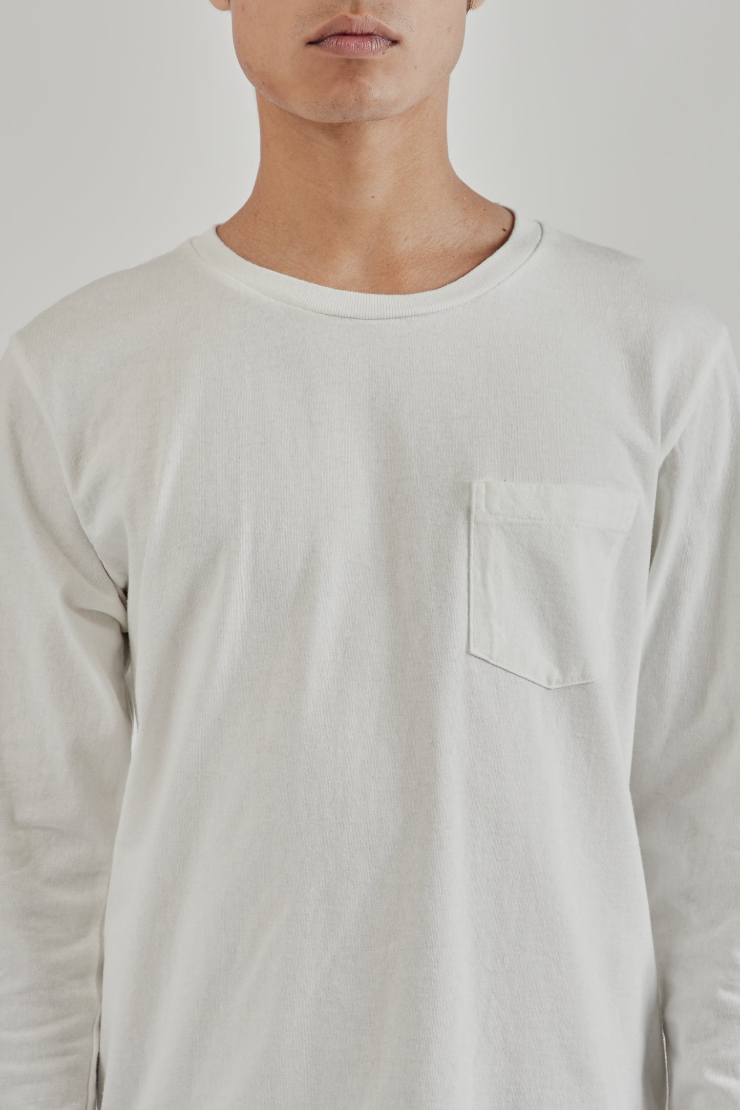 Velva Sheen SS25 Tubular Crewneck Long Sleeve Pocket Tee White 6