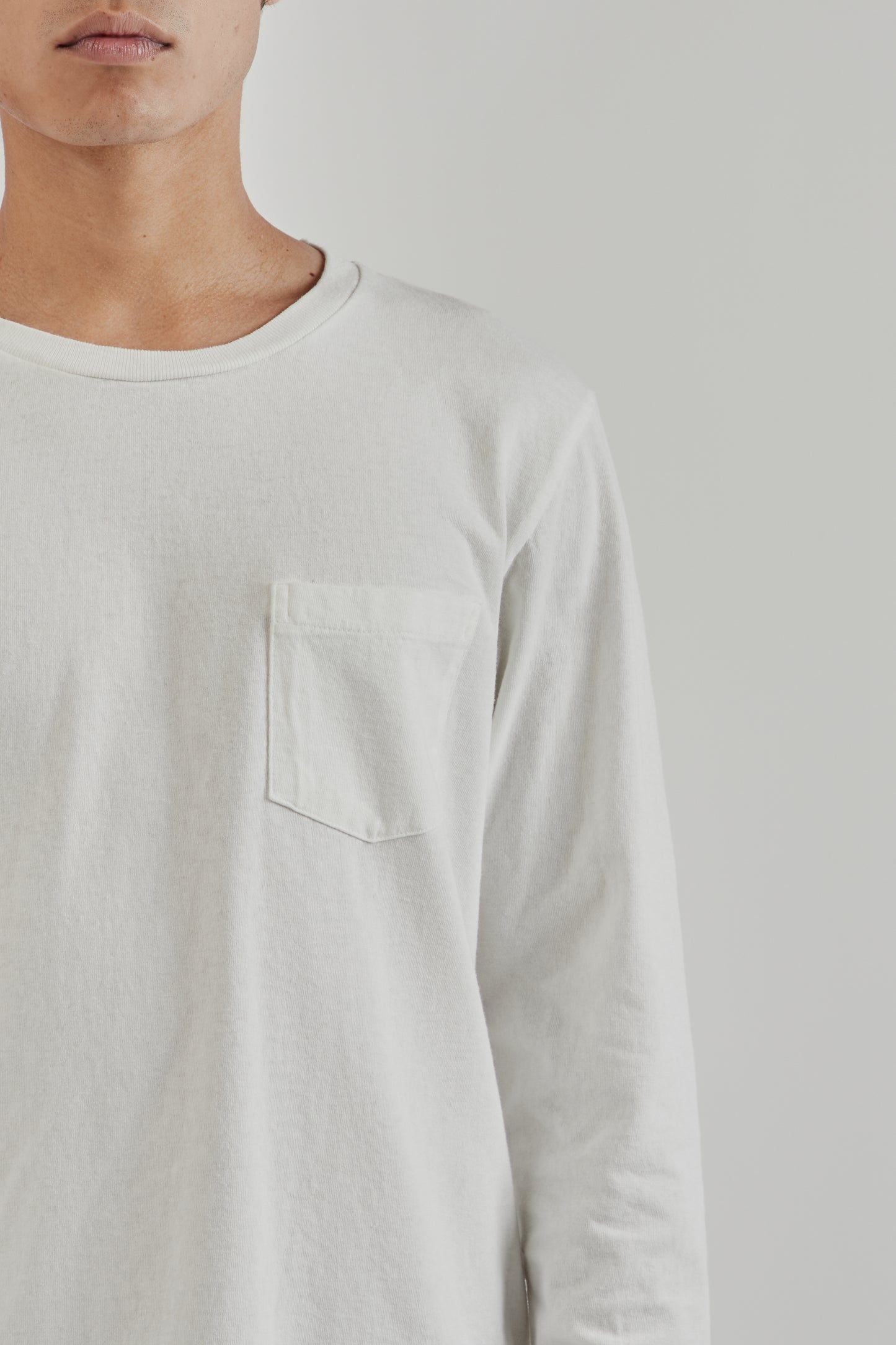 Velva Sheen SS25 Tubular Crewneck Long Sleeve Pocket Tee White 7