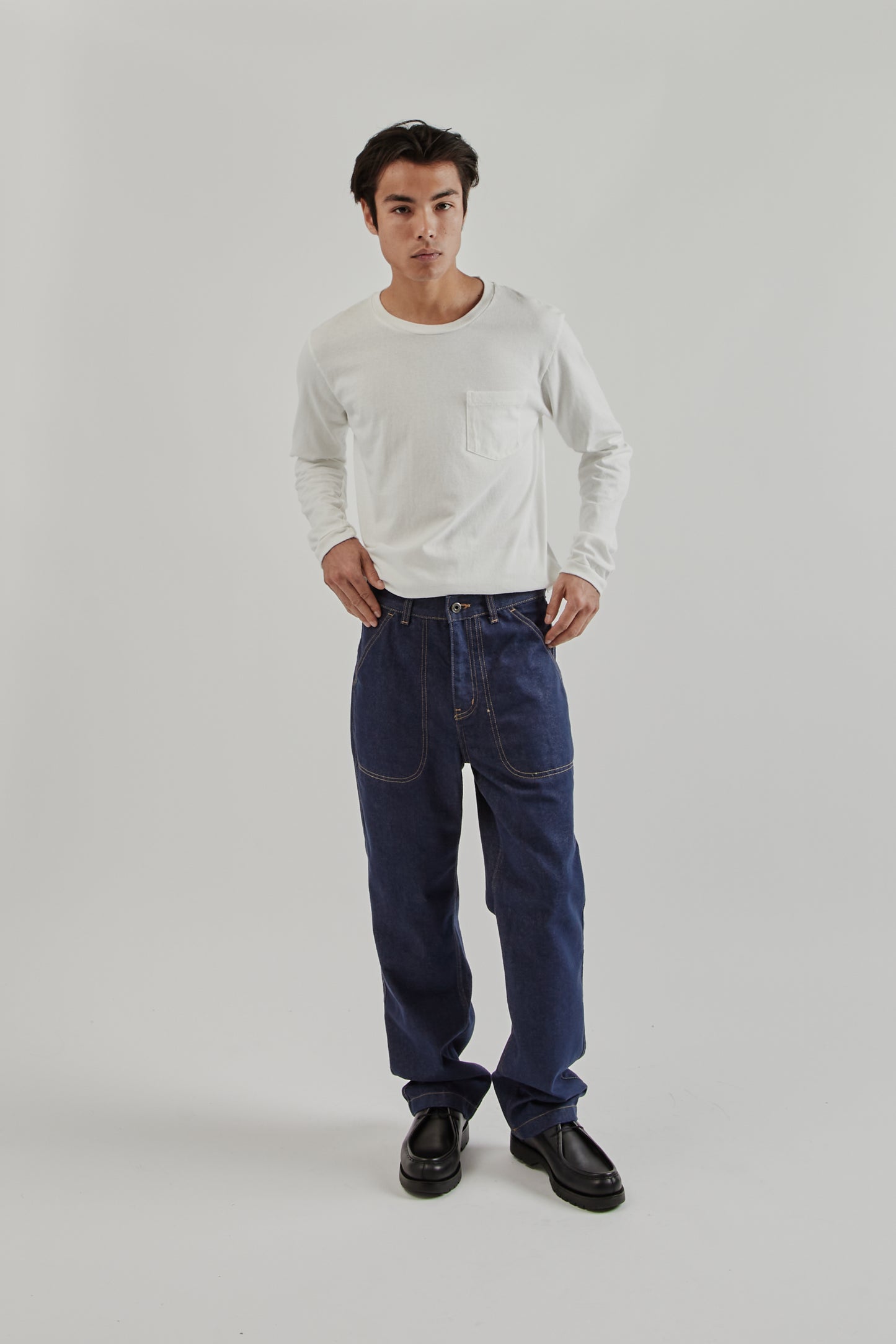 Velva Sheen SS25 Tubular Crewneck Long Sleeve Pocket Tee White 8