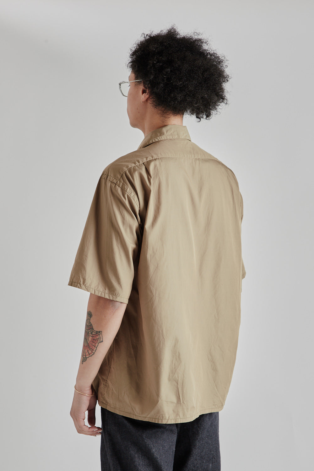 Blurhms Chambray Open Collar Shirt in Olive Beige