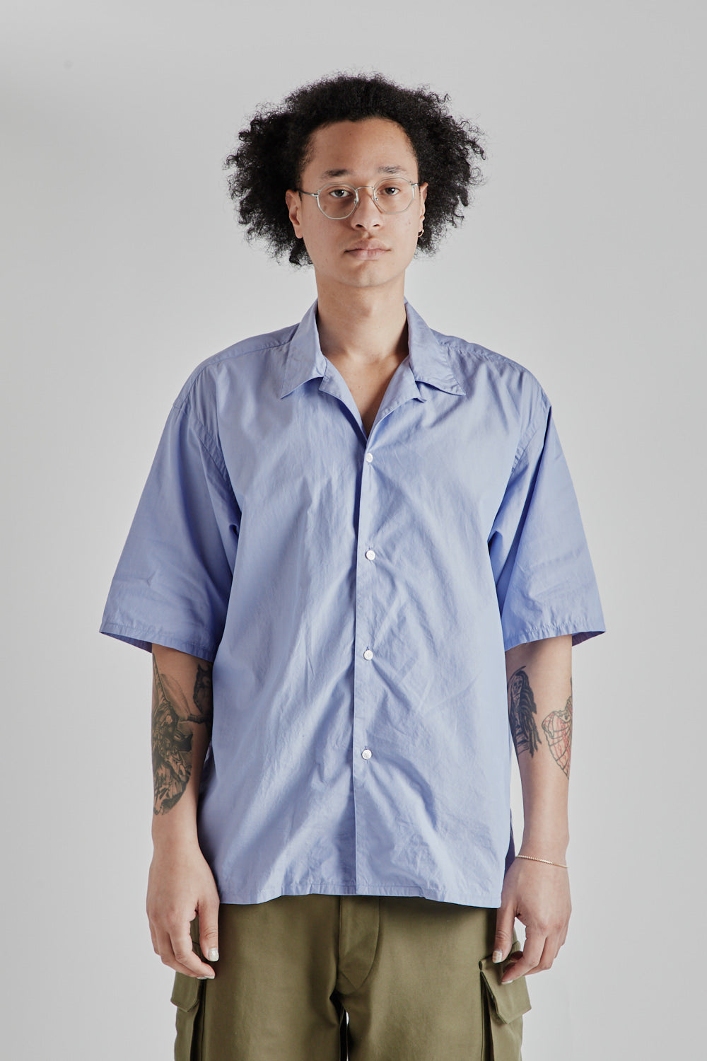 Chambray Open Collar Shirt - Saxe