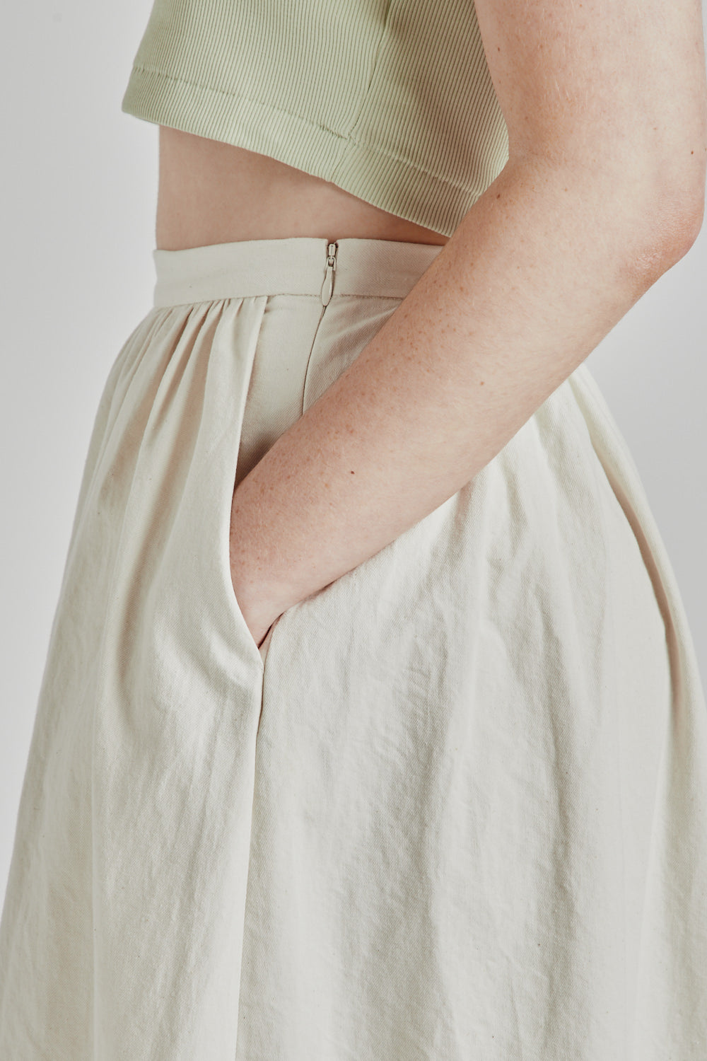Blurhms Light Oz Denim Gather Skirt in Ivory