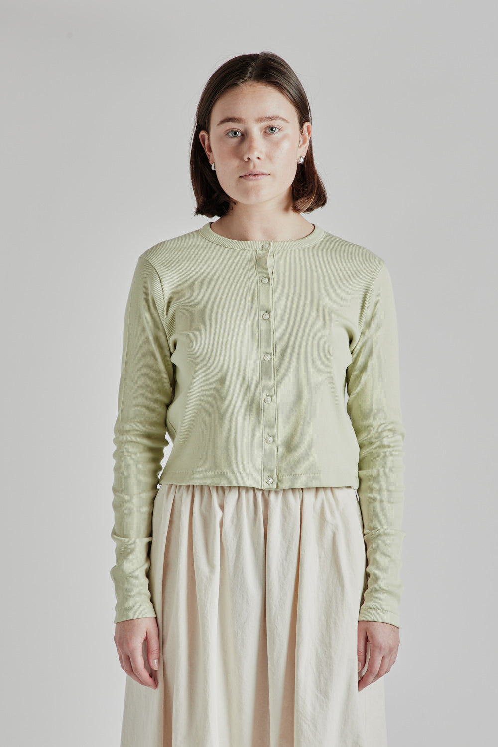 Blurhms Soft Cotton Rib Cardigan in Mint Grey