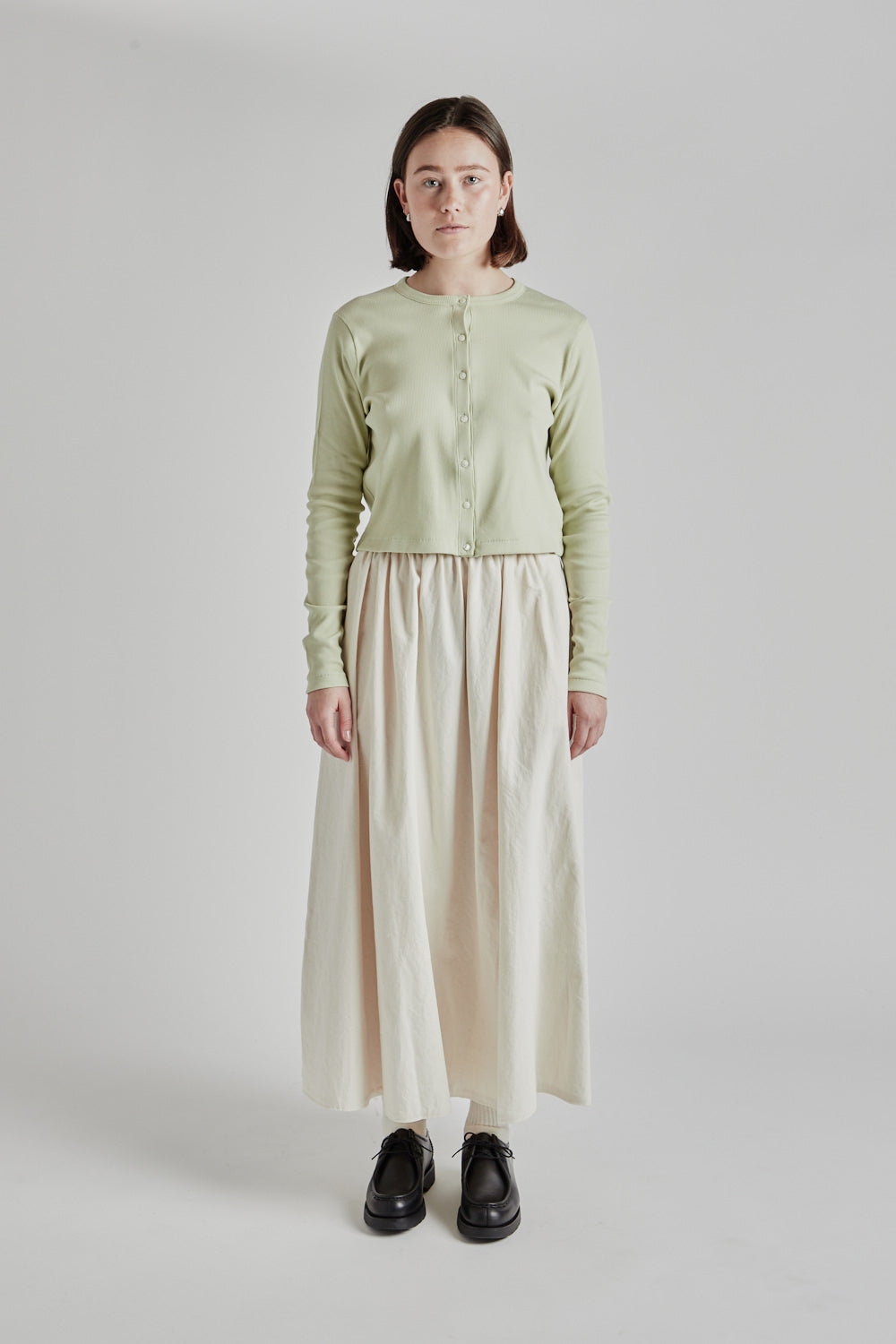 Blurhms Soft Cotton Rib Cardigan in Mint Grey